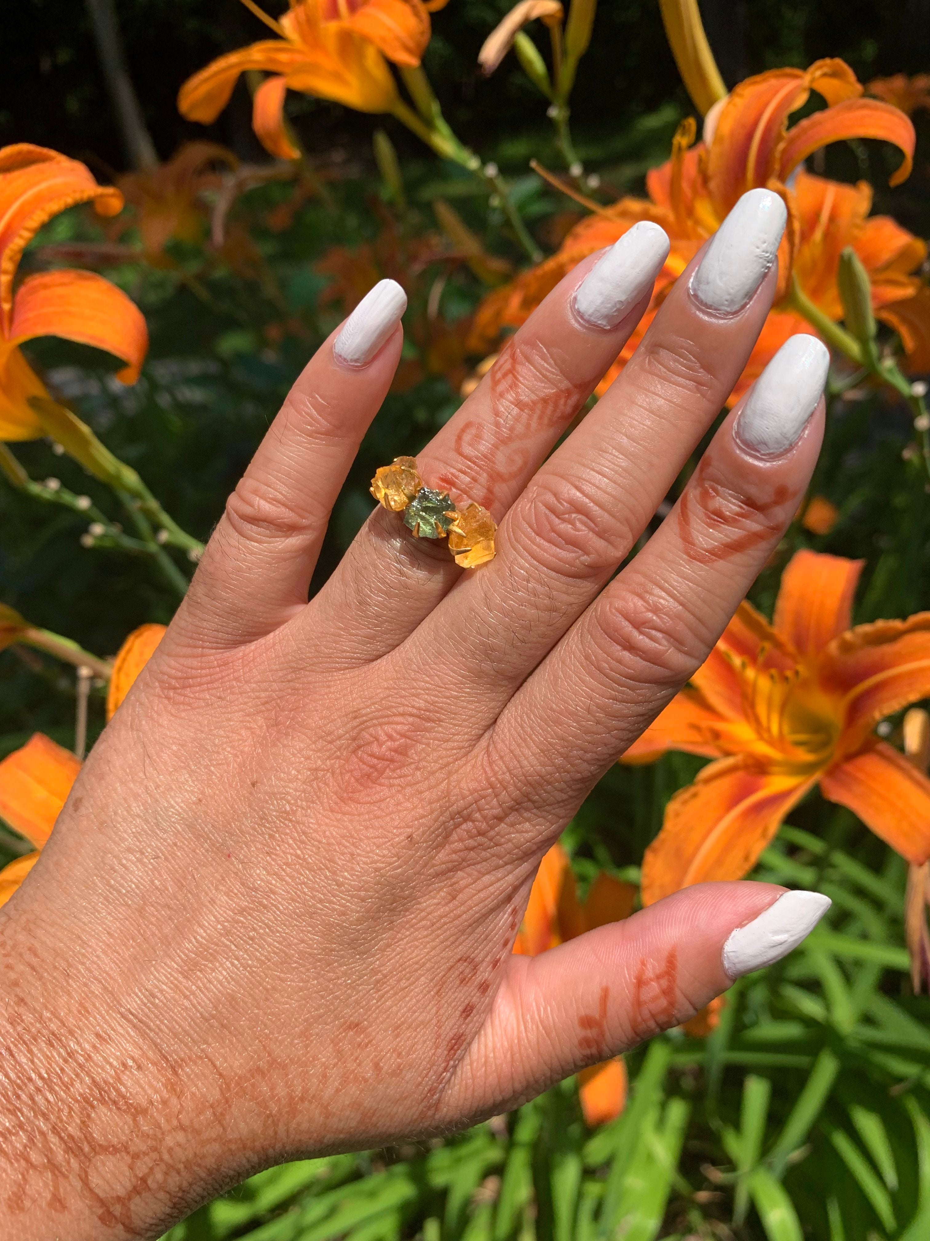 Citrine And Peridot Cluster Ring - Gold