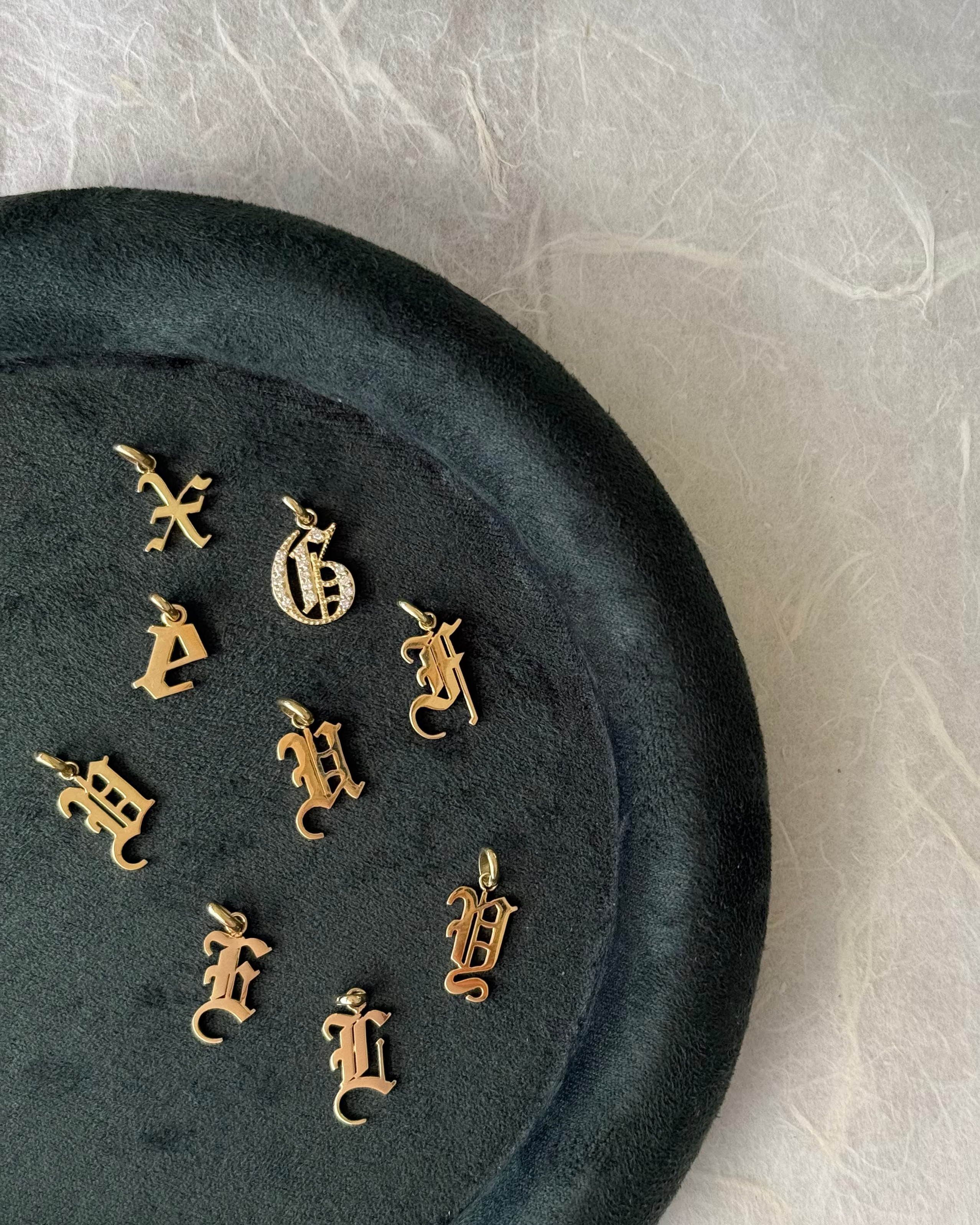 14k Gold Gothic Initial Pendant