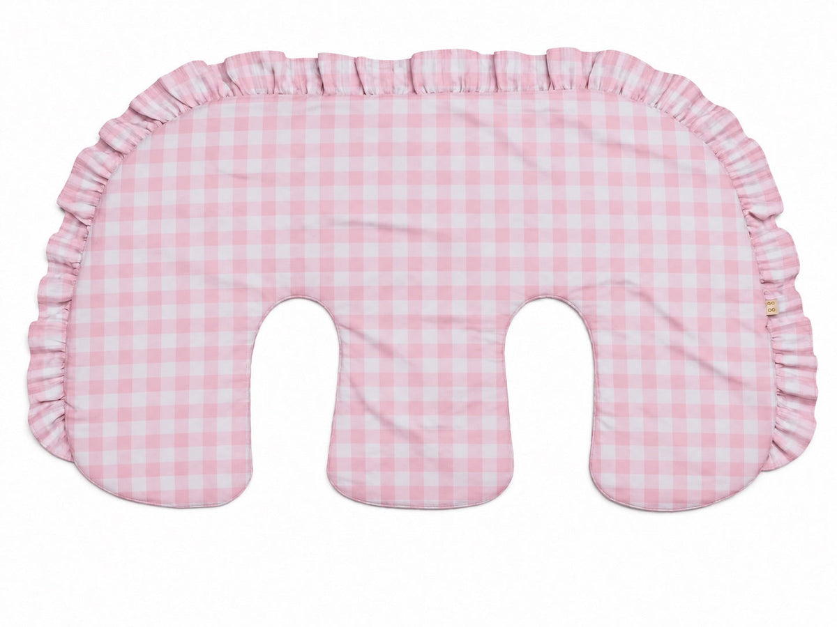 Beige Ruffle Gingham Twins Nursing Pillow Cover
