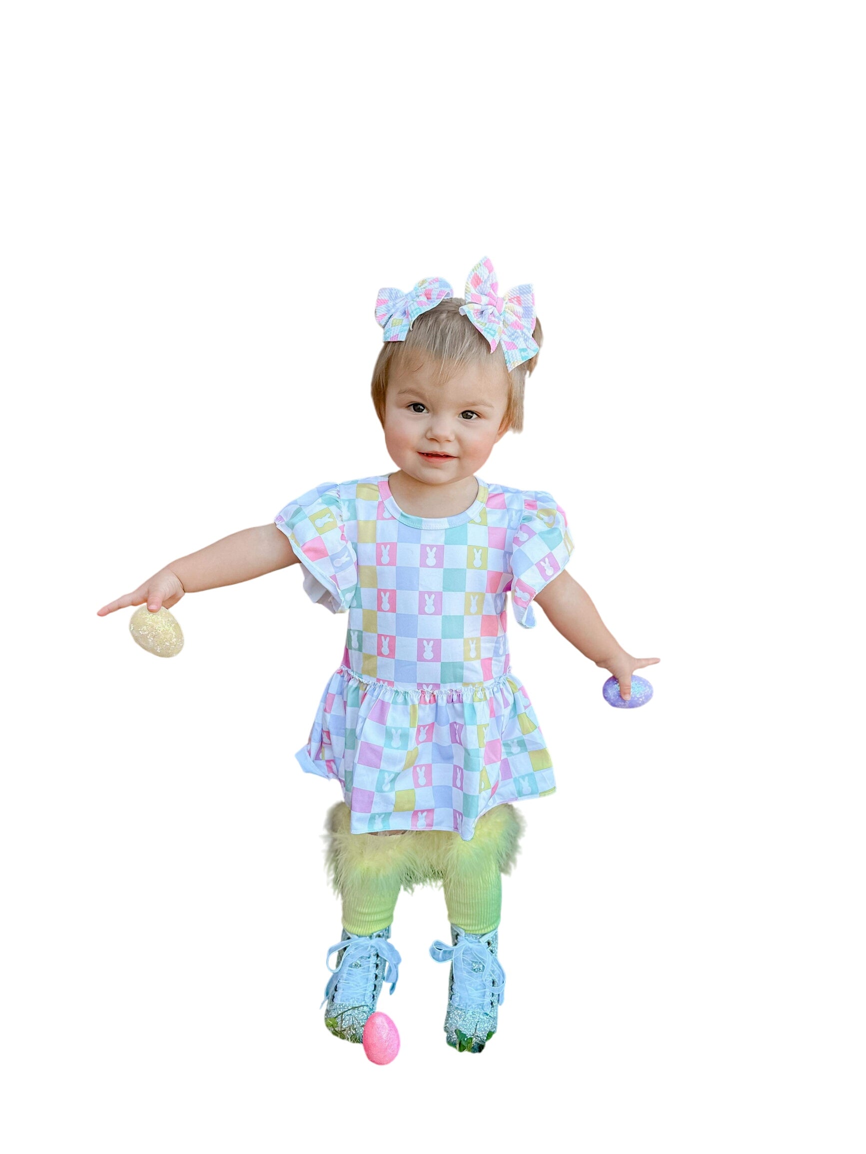 Bunny Checkered Skirted Romper