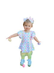Bunny Checkered Skirted Romper