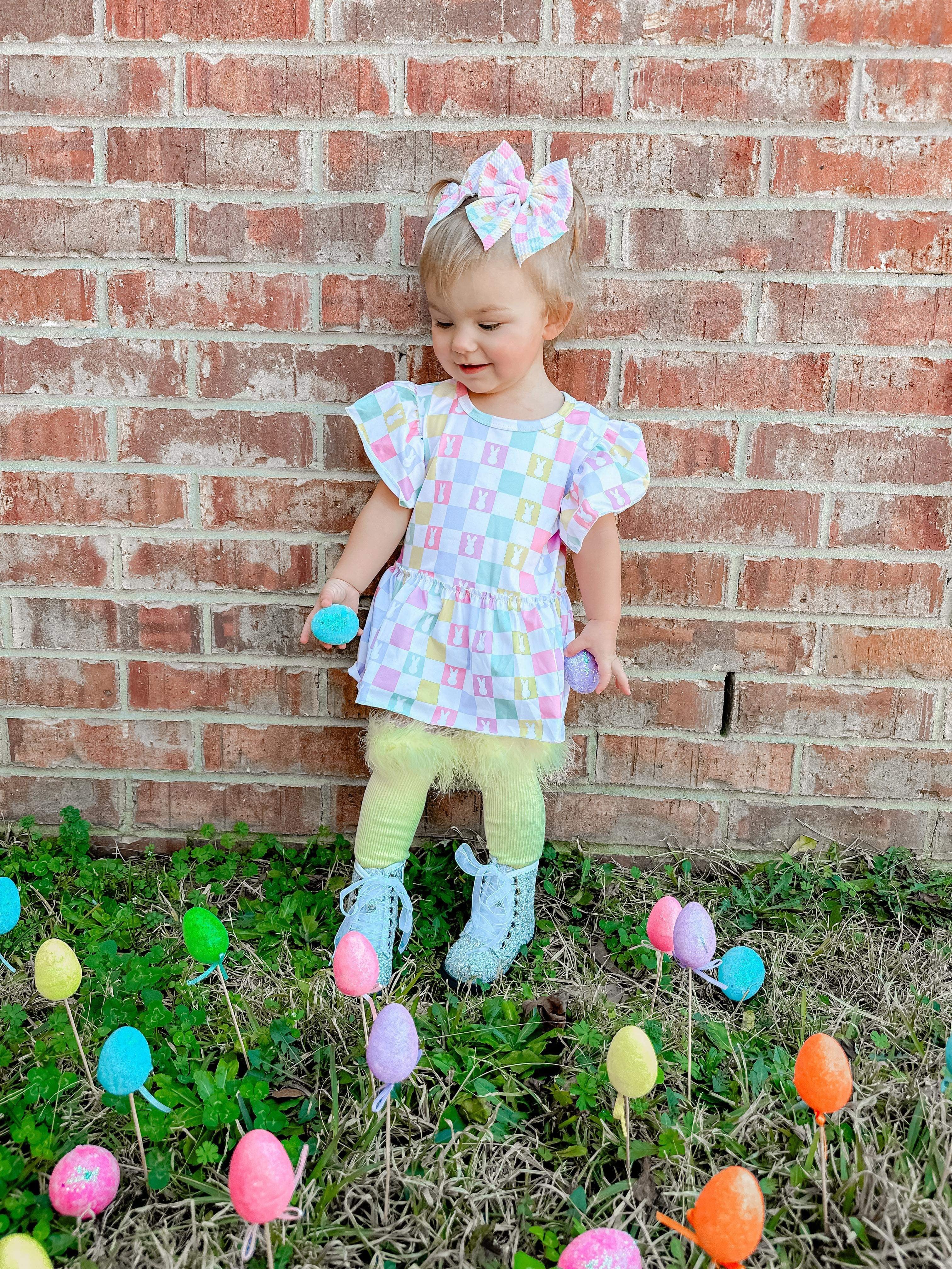 Bunny Checkered Skirted Romper