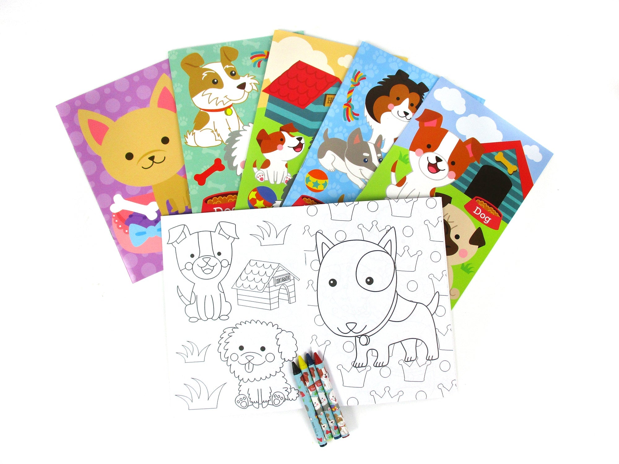 Dogs And Puppies Coloring Books With Crayons - Set Of 6 Or 12