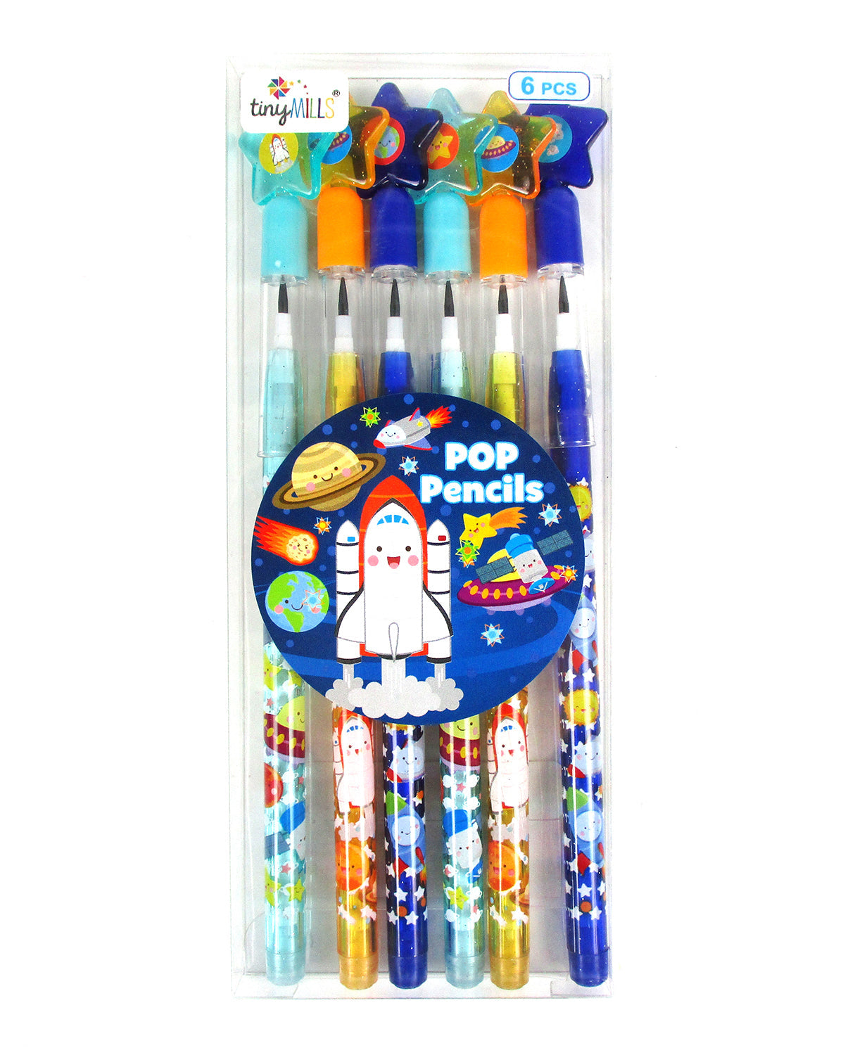 Outer Space Rockets Stackable Point Pencils - Set Of 6