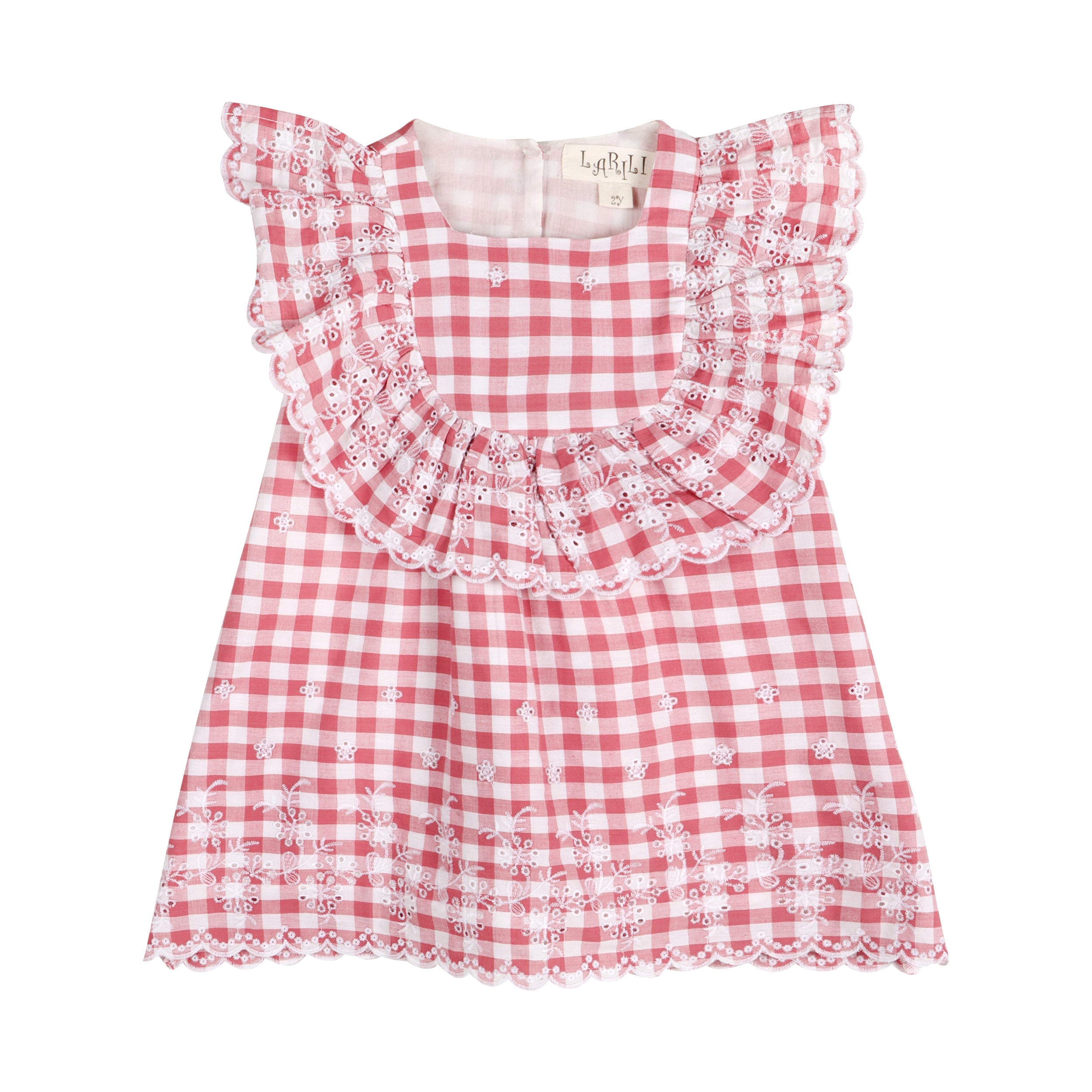 Pink Gingham Schiffli Embroidery Mia Dress