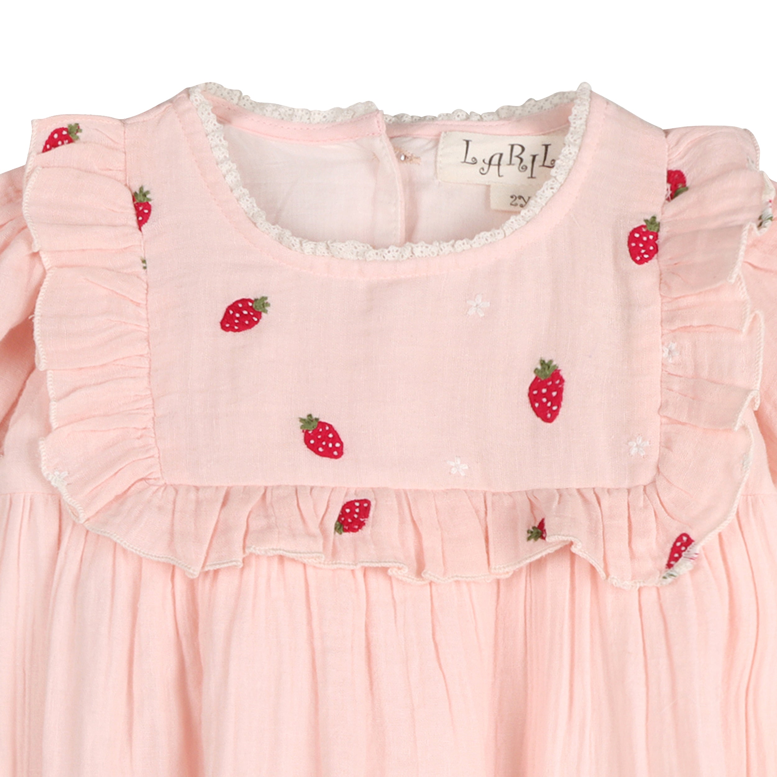 Strawberry Embroidered Dress In Pale Pink