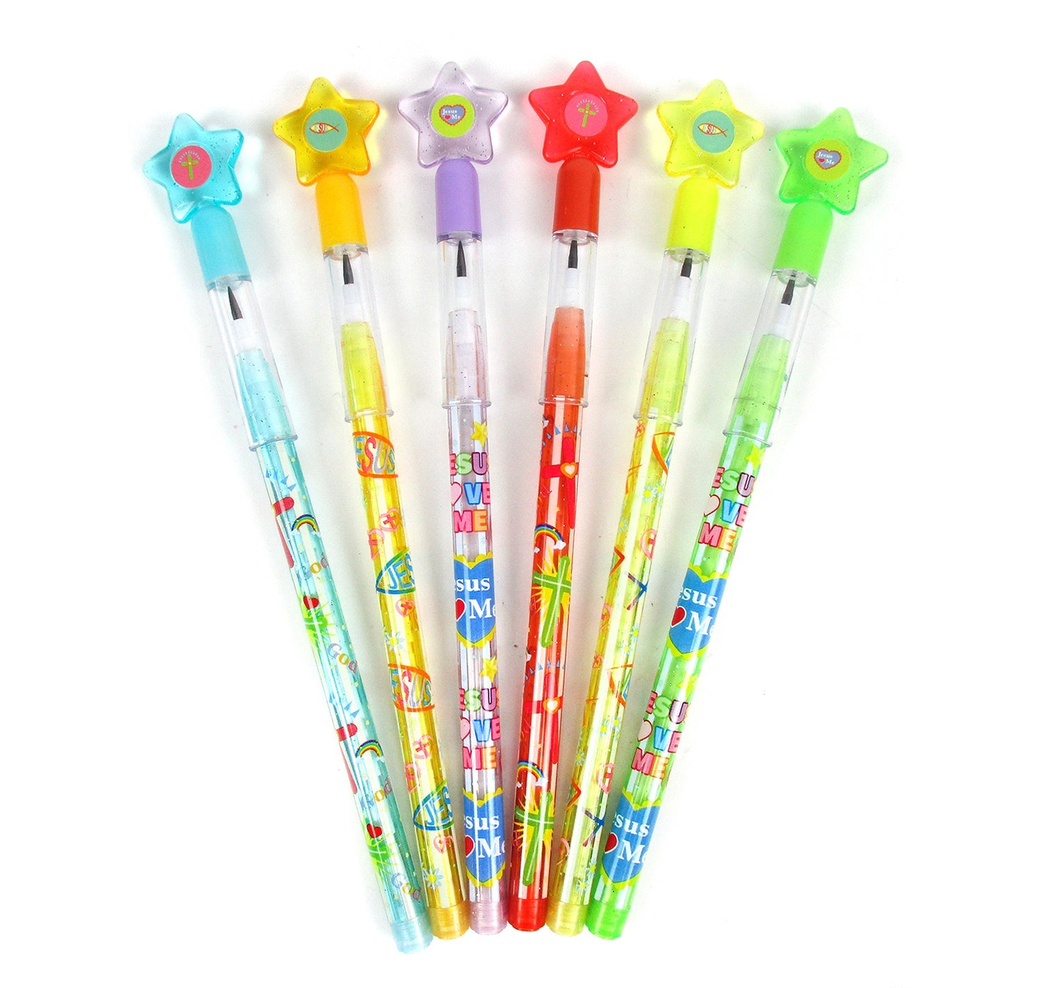Religious Stackable Point Pencils - Set Of 6