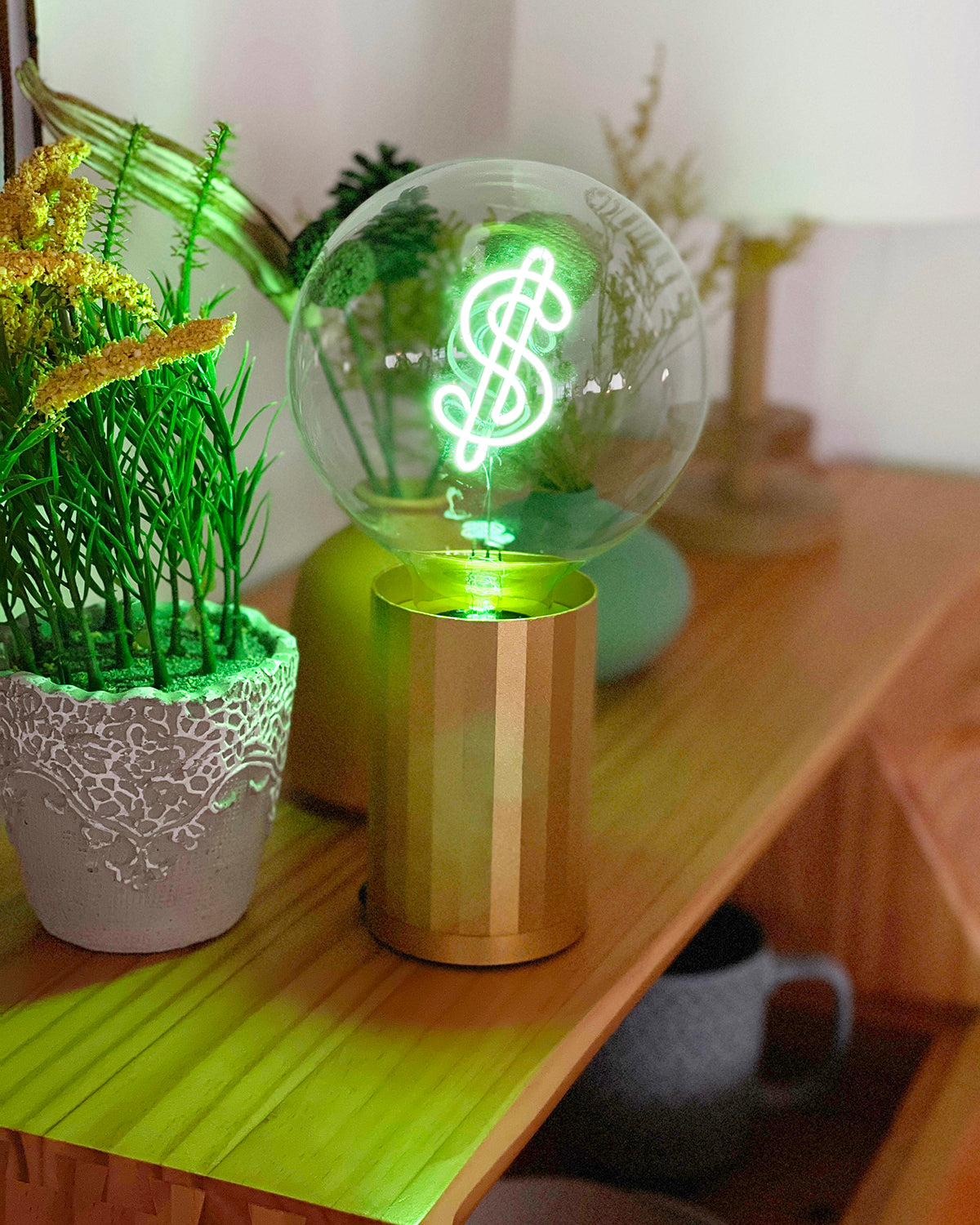 Mitb Bulb Dollar Green With Base Table Lamp Portable