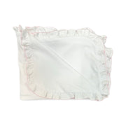100% Pima Cotton Ruffle Blanket: White With Pink Picot Trim