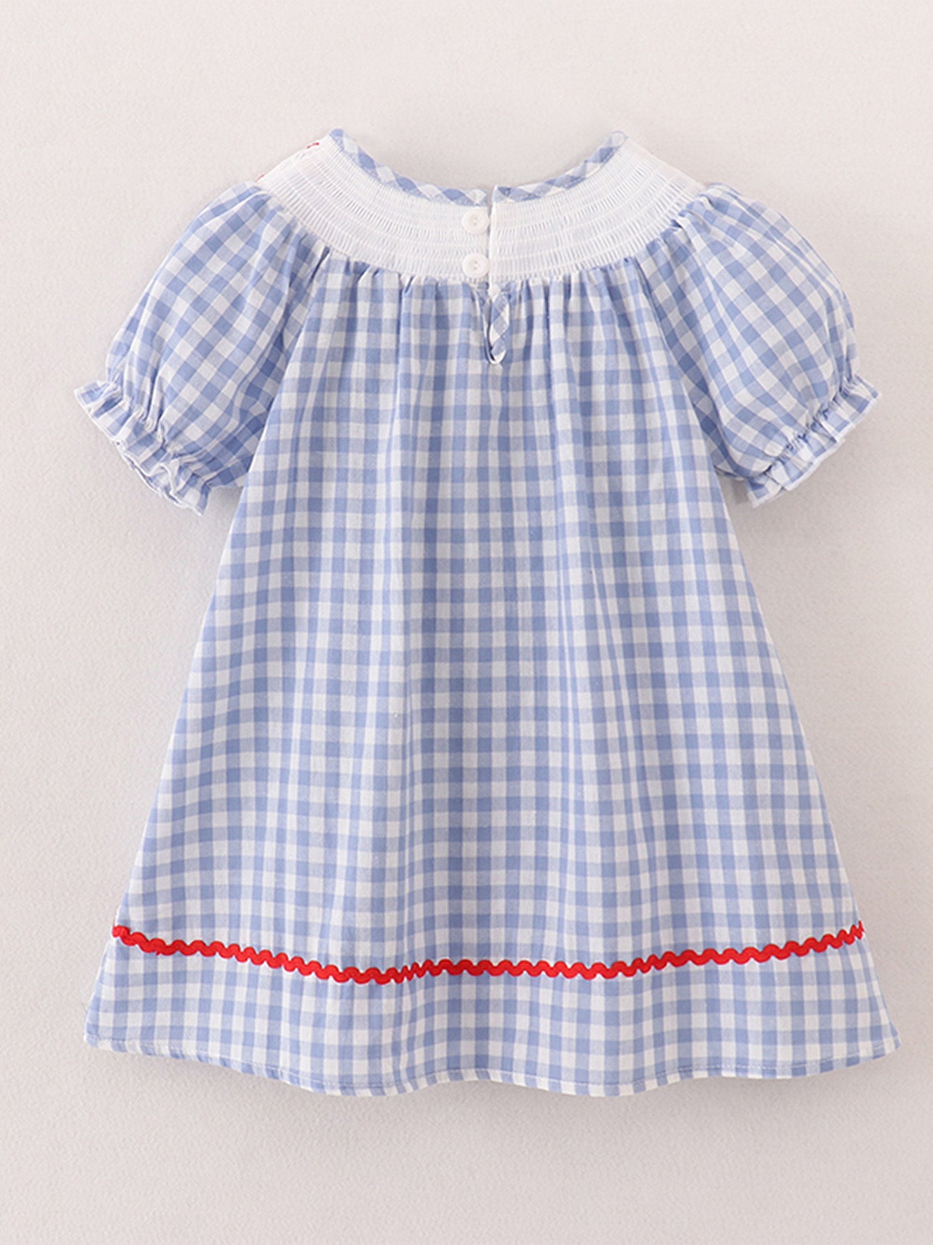 Girls Back To School Smocking Pencil Apple Embroidered Plaid Dress