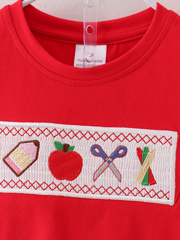 Boys Back To School Pencil Apple Applique Plaid Shorts Set