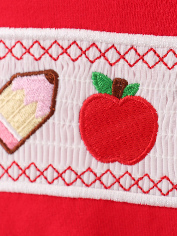 Boys Back To School Pencil Apple Applique Plaid Shorts Set