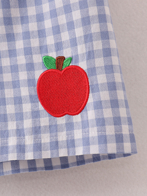 Boys Back To School Pencil Apple Applique Plaid Shorts Set