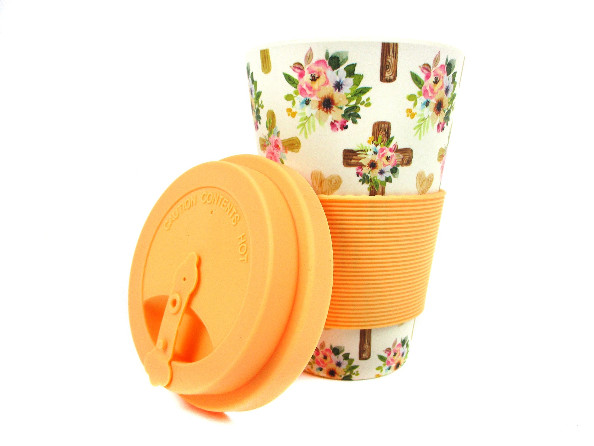 Eco-friendly Reusable Plant Fiber 14 Oz Travel Mug With Religious Floral Crosses Design