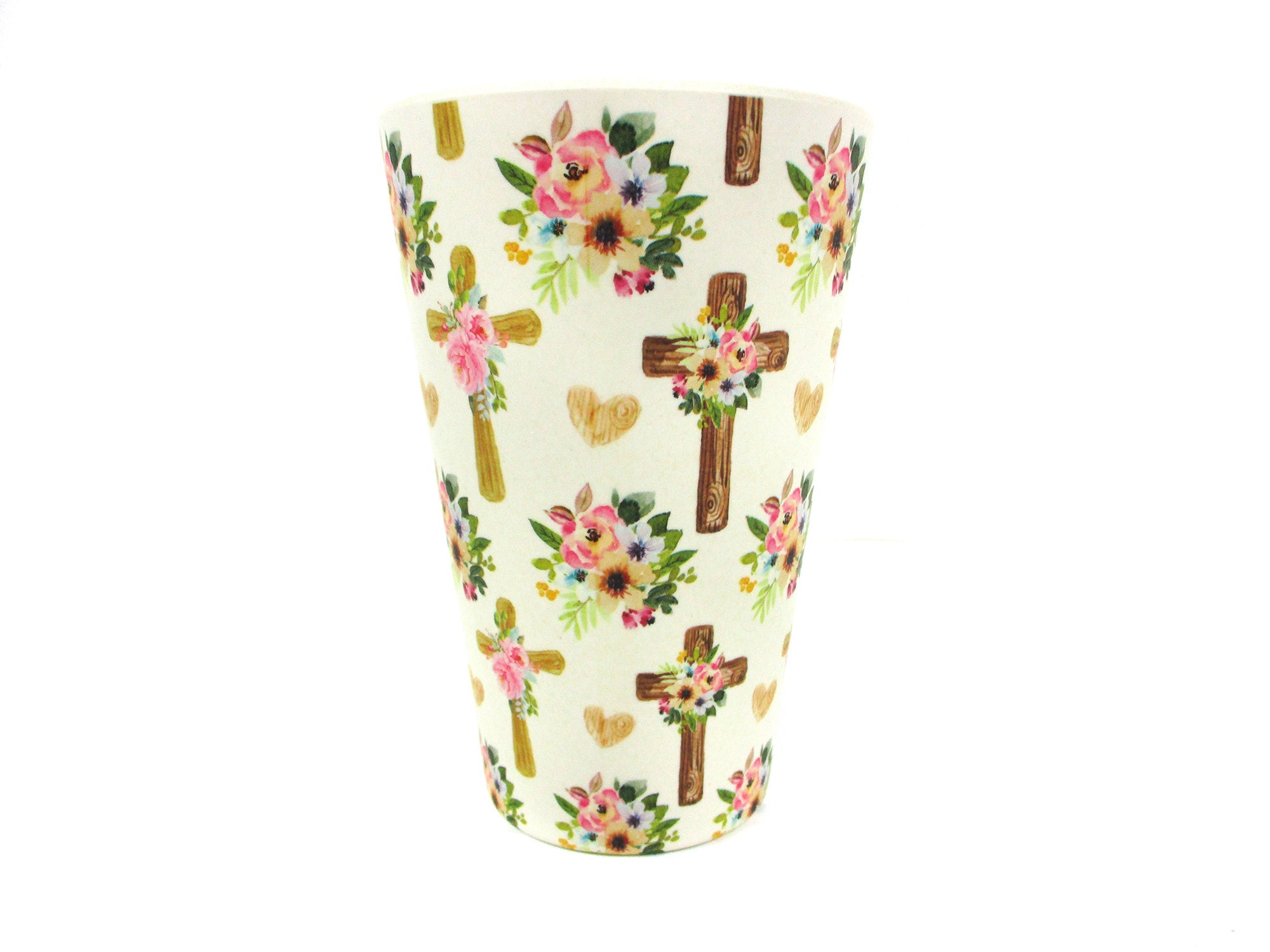 Eco-friendly Reusable Plant Fiber 14 Oz Travel Mug With Religious Floral Crosses Design