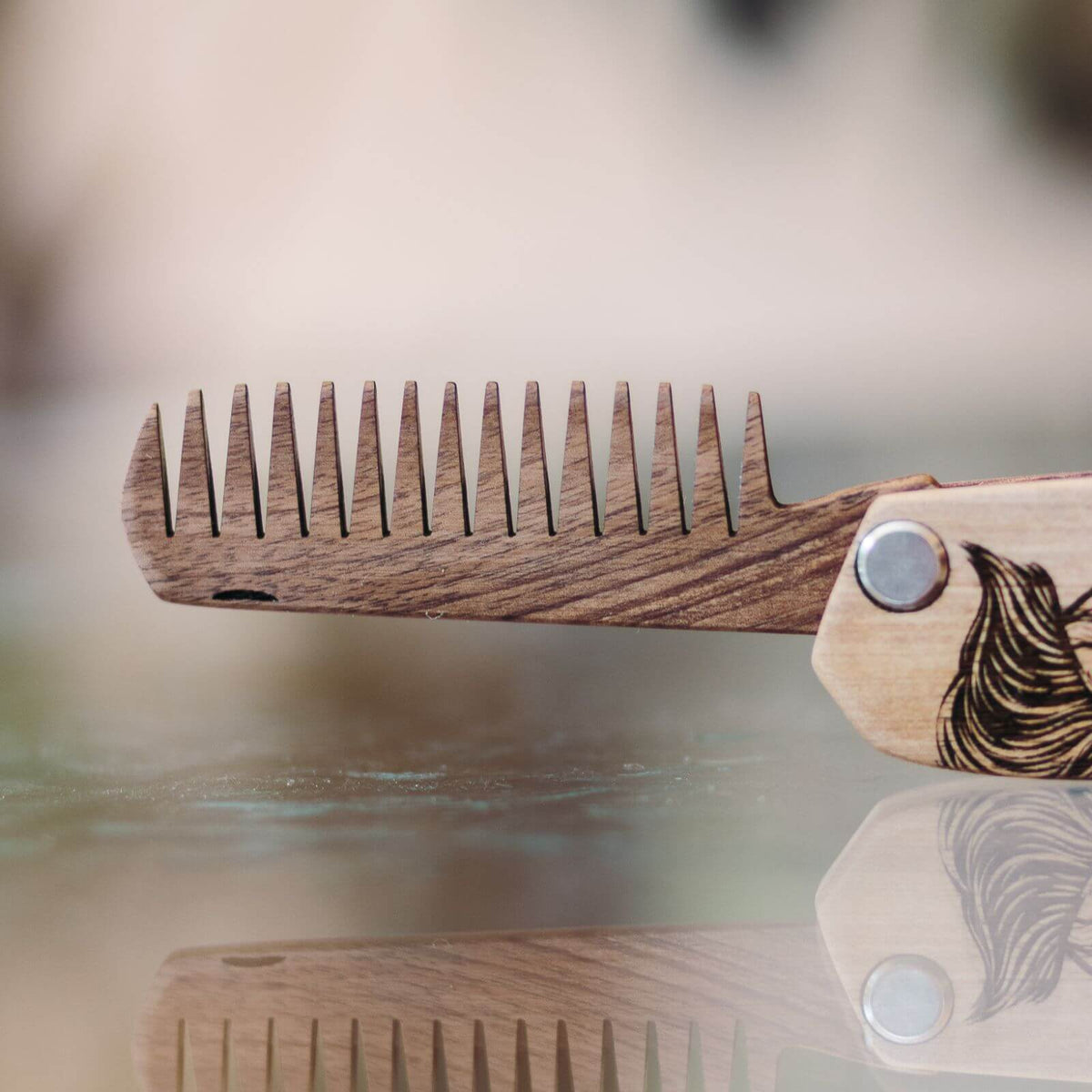Wooden Beard Comb - Sugar Skull