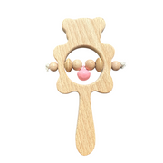 Wooden Bear Rattle Shaker – Pink Bell Edition