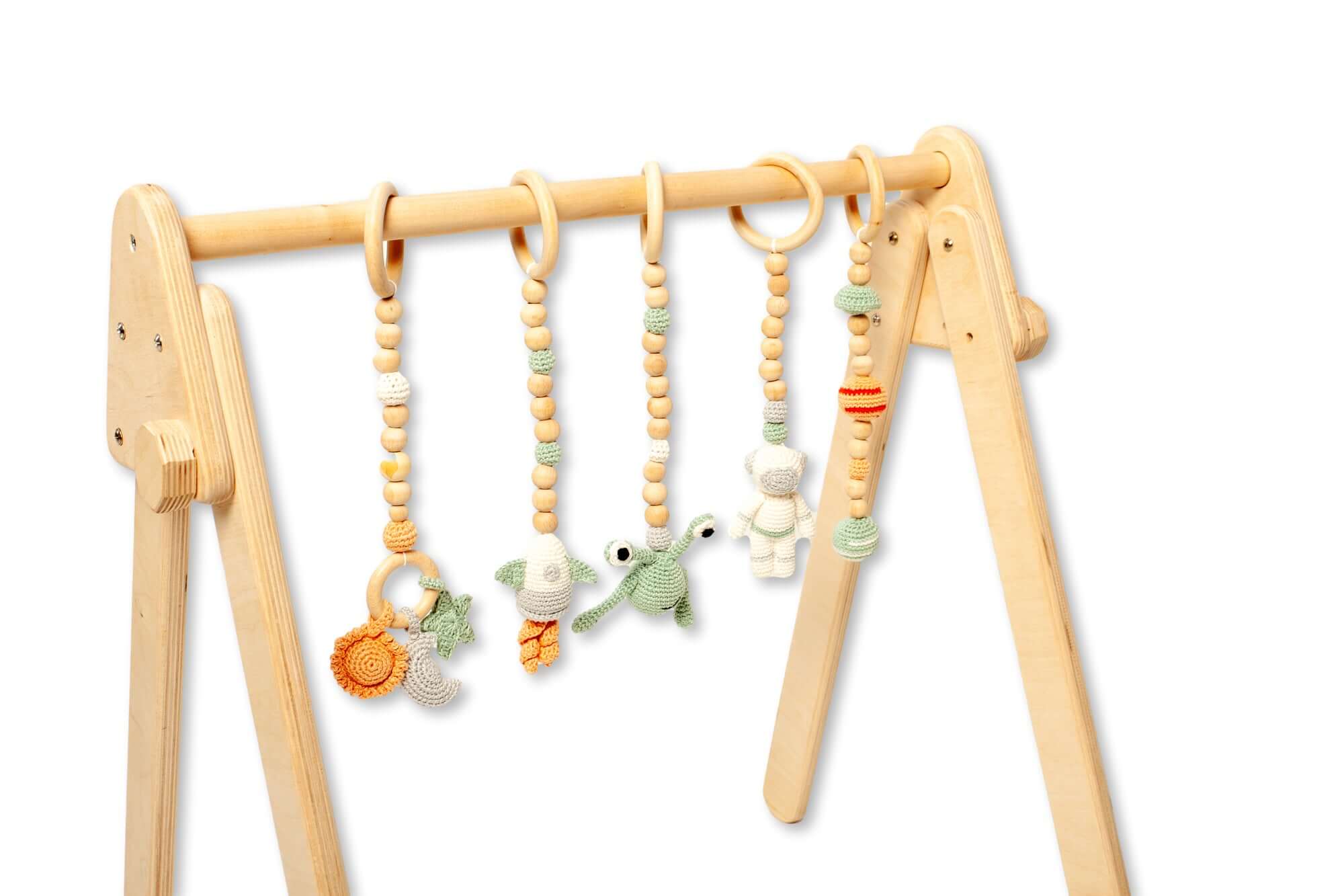 Montessori Baby Gym & Hanging Toys Set | Wooden Play Gym For Babies