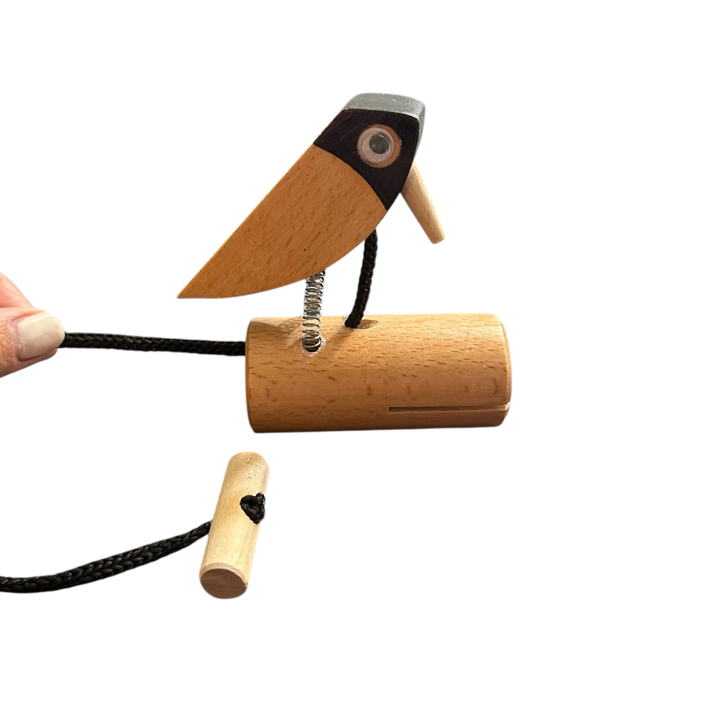 Handmade-wooden-woodpecker-doorbell-spring-action-door-knocker