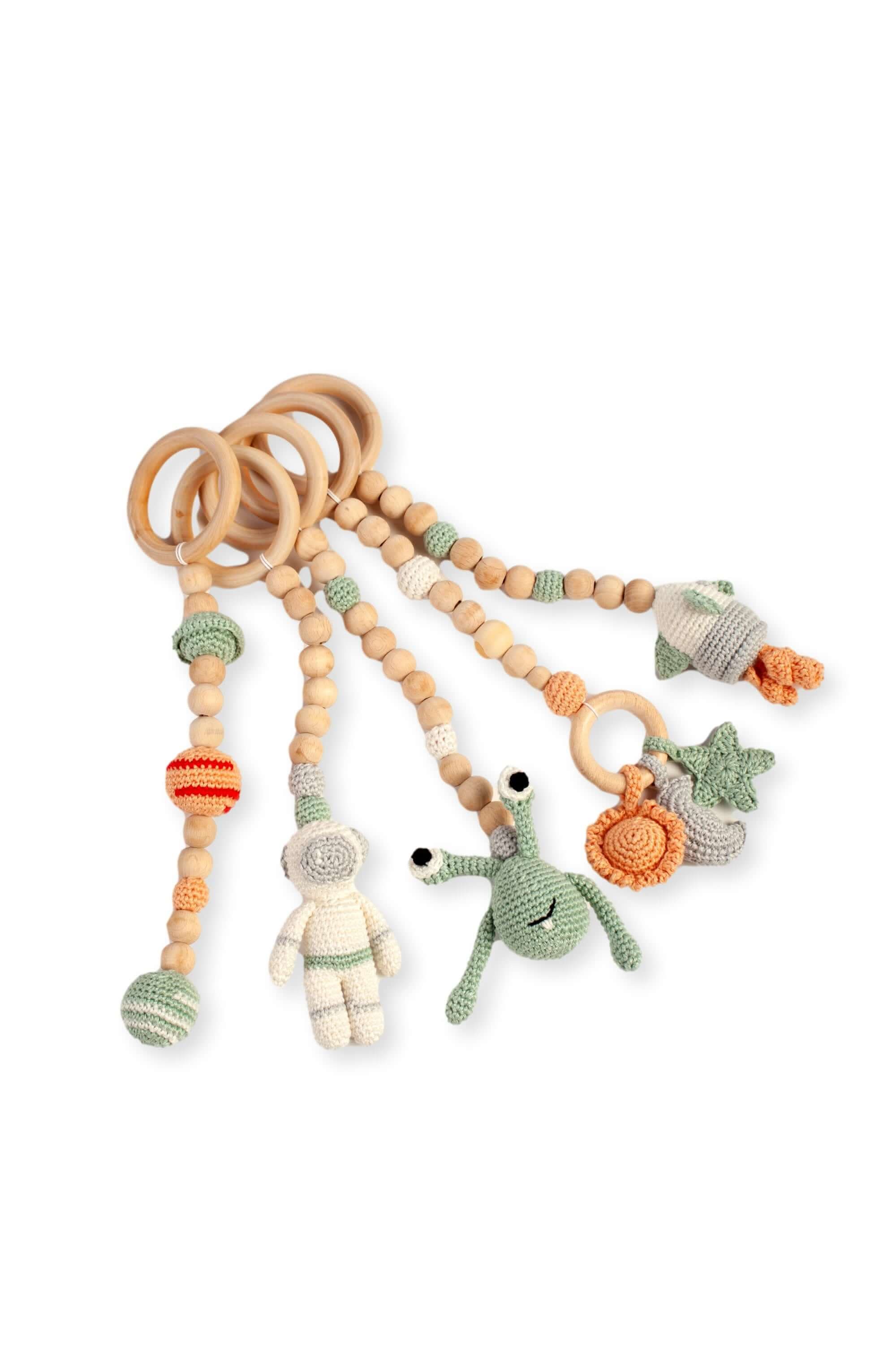 Montessori Baby Gym & Hanging Toys Set | Wooden Play Gym For Babies