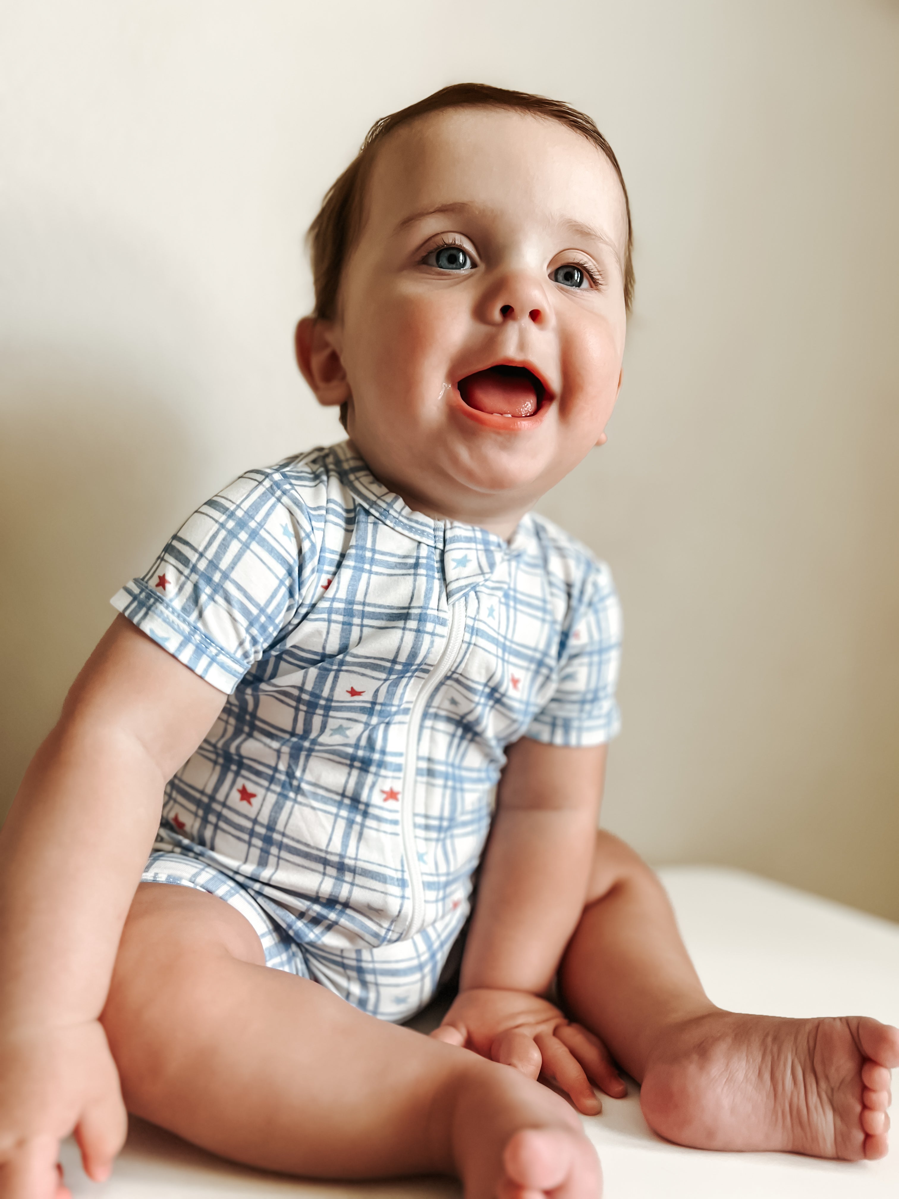 Stars Gingham Bamboo Shorty Romper