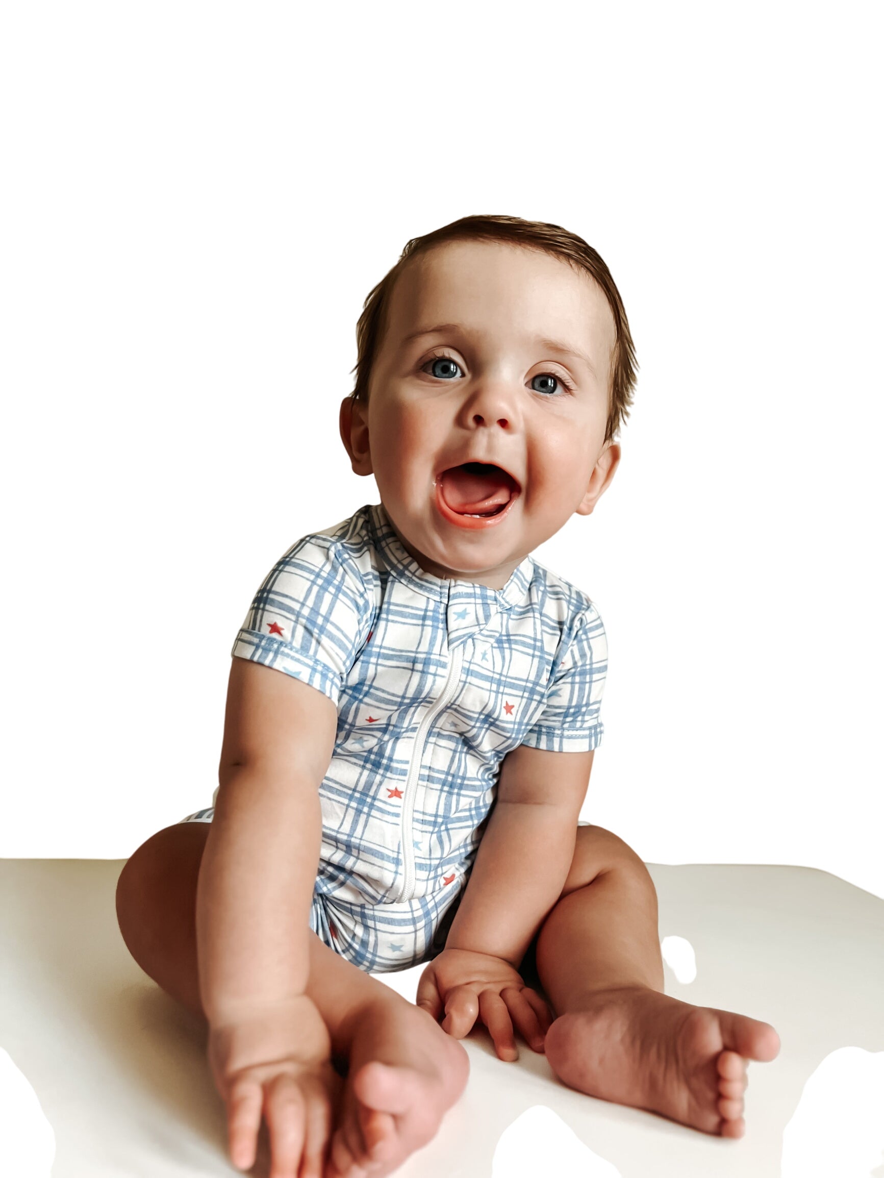 Stars Gingham Bamboo Shorty Romper