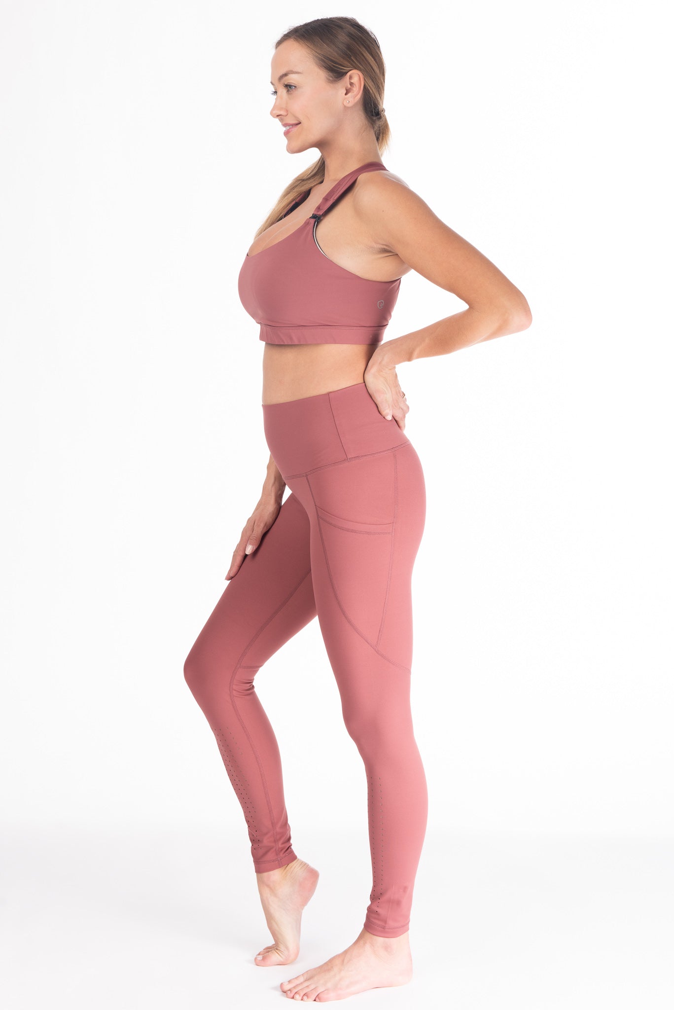 Laser Cut Tummy Control Postpartum Legging (dusty Rose)