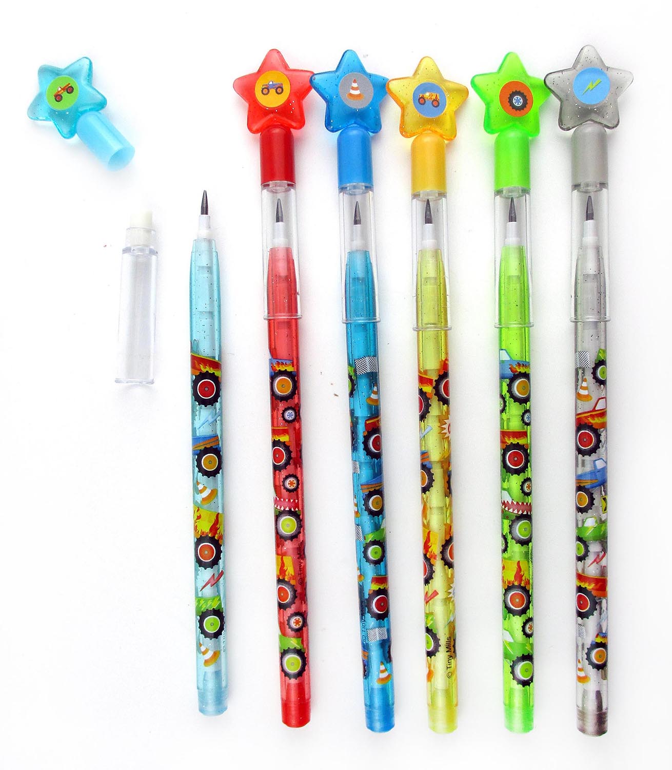 Monster Truck Stackable Point Pencils - Set Of 6