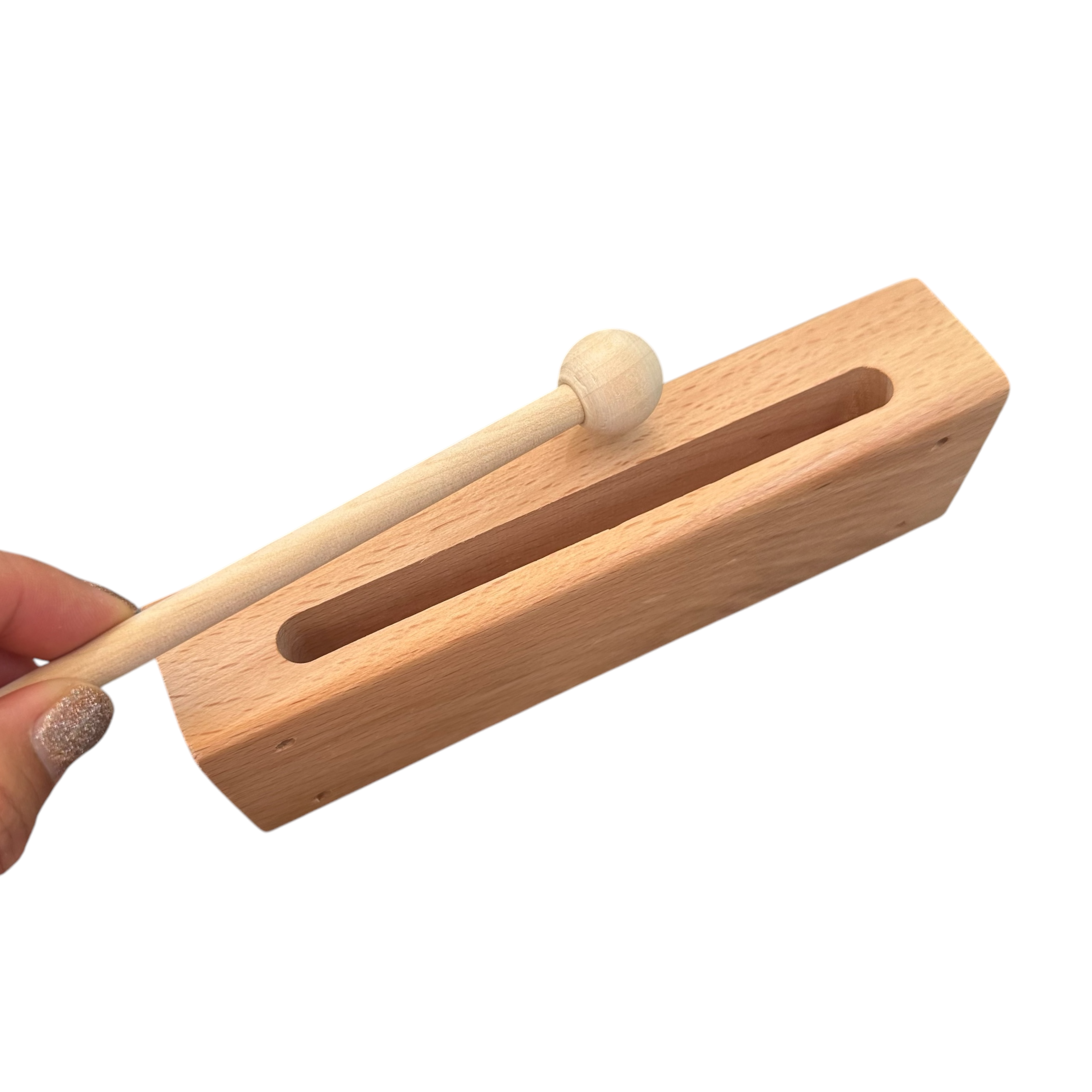 Wooden Slit Drum – Natural Tone Block Percussion Instrument With Mallet – Montessori Rhythm Toy For Kids & Classrooms