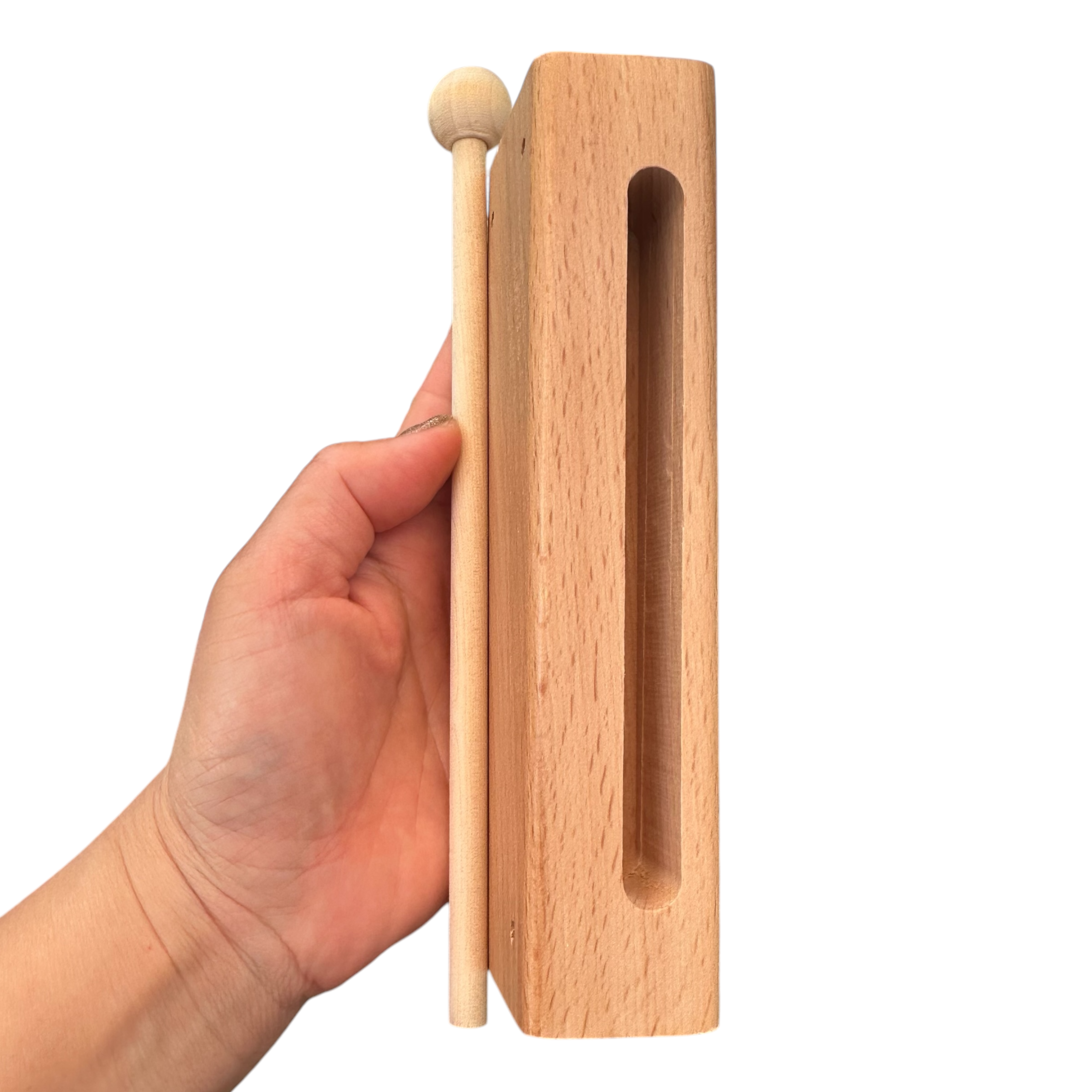 Wooden Slit Drum – Natural Tone Block Percussion Instrument With Mallet – Montessori Rhythm Toy For Kids & Classrooms