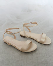 Girls Satin Flat Sandal With Ankle Strap