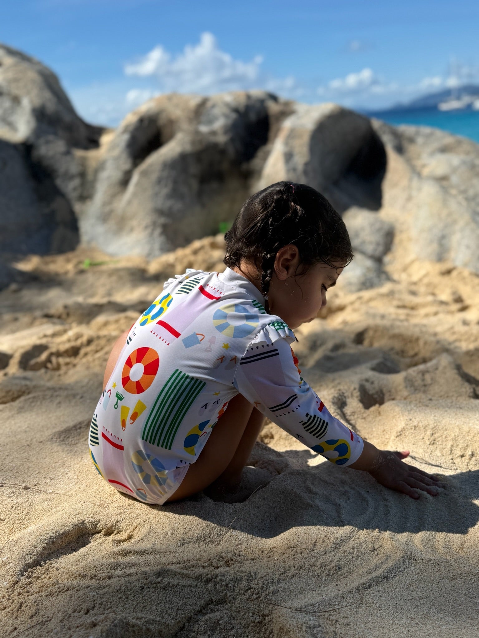 Upf 50+ Recycled Polyester Beach Baby Zipped Rashguard Onepiece