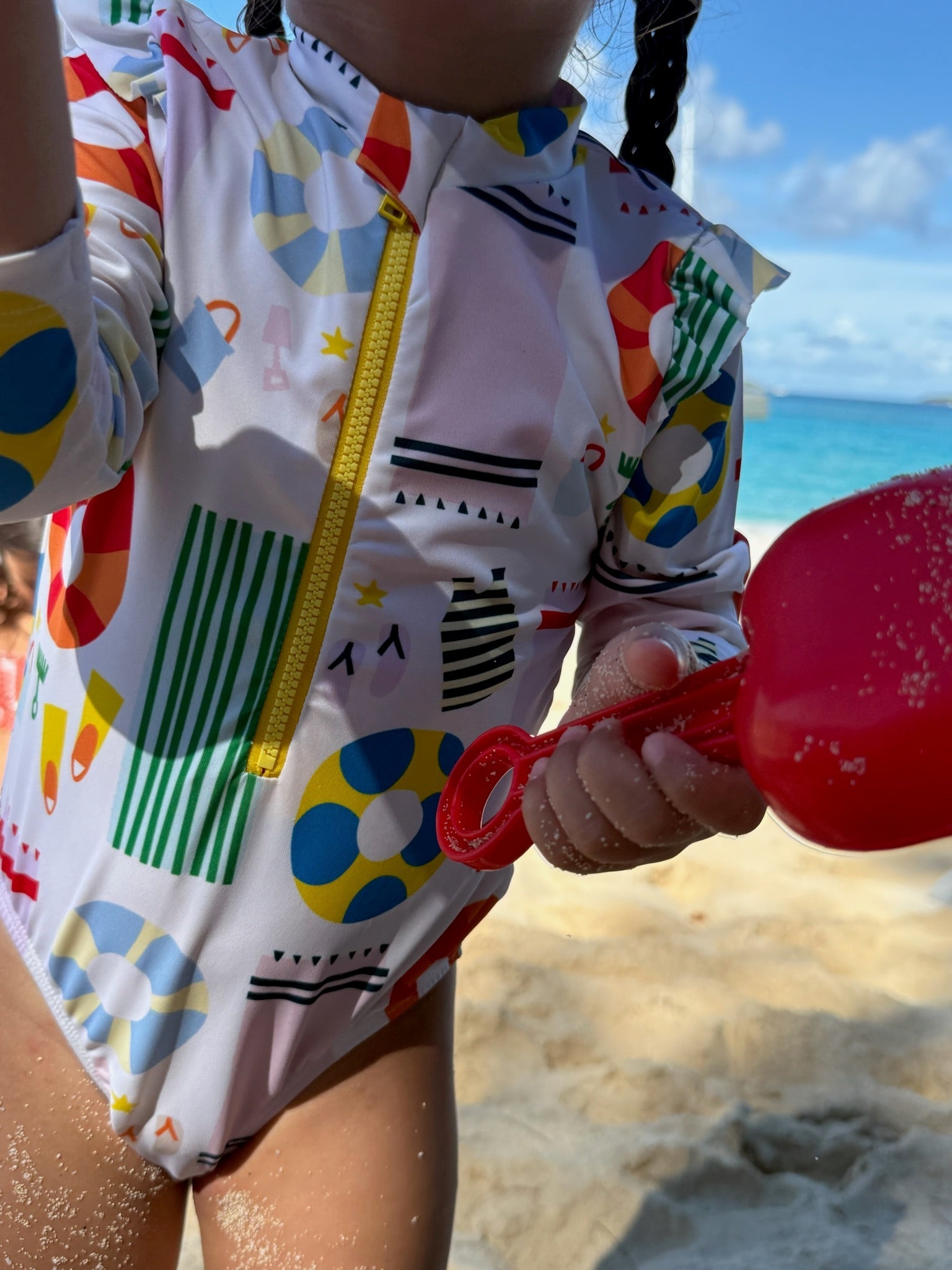 Upf 50+ Recycled Polyester Beach Baby Zipped Rashguard Onepiece