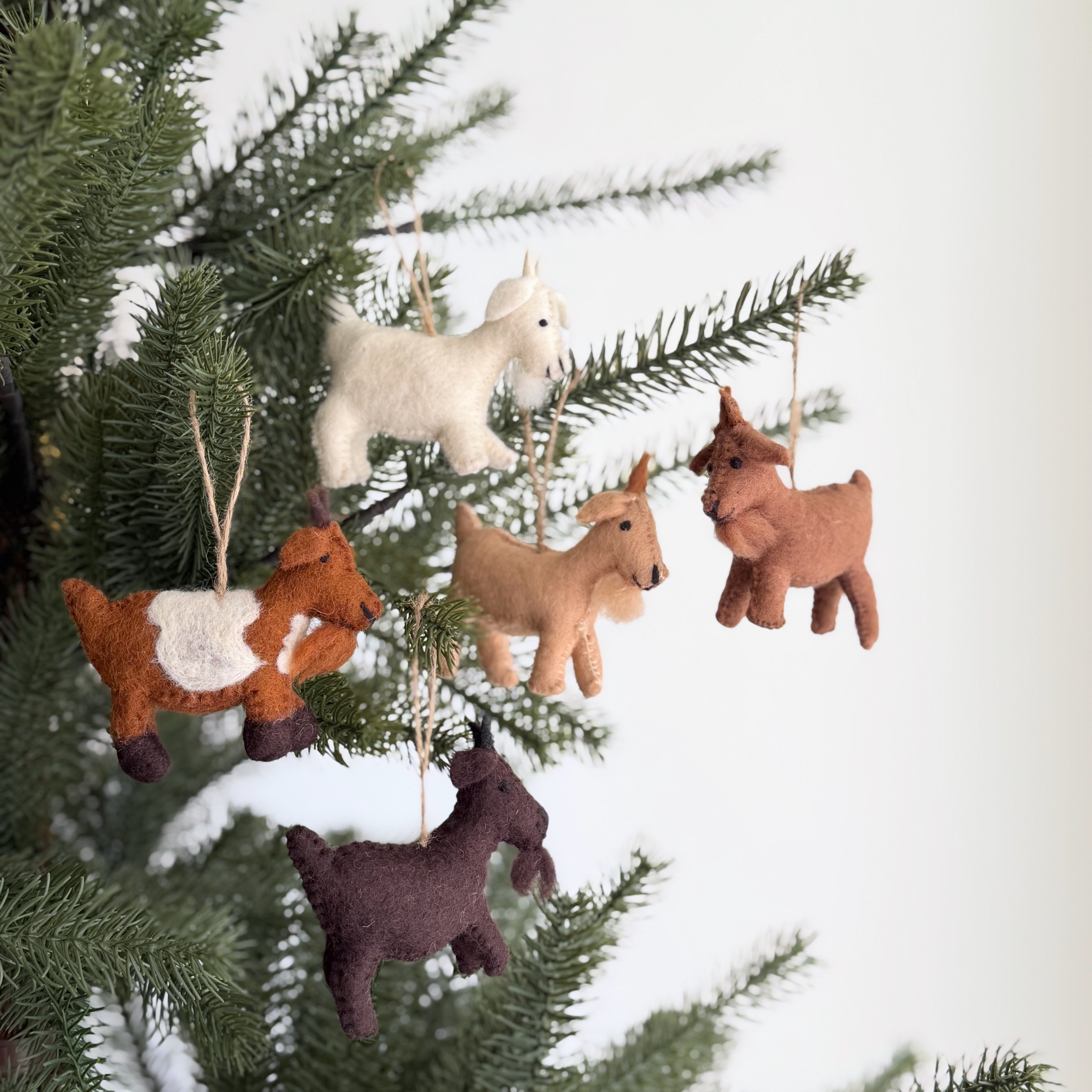 Felt Goat Ornament With Hemp String Attached