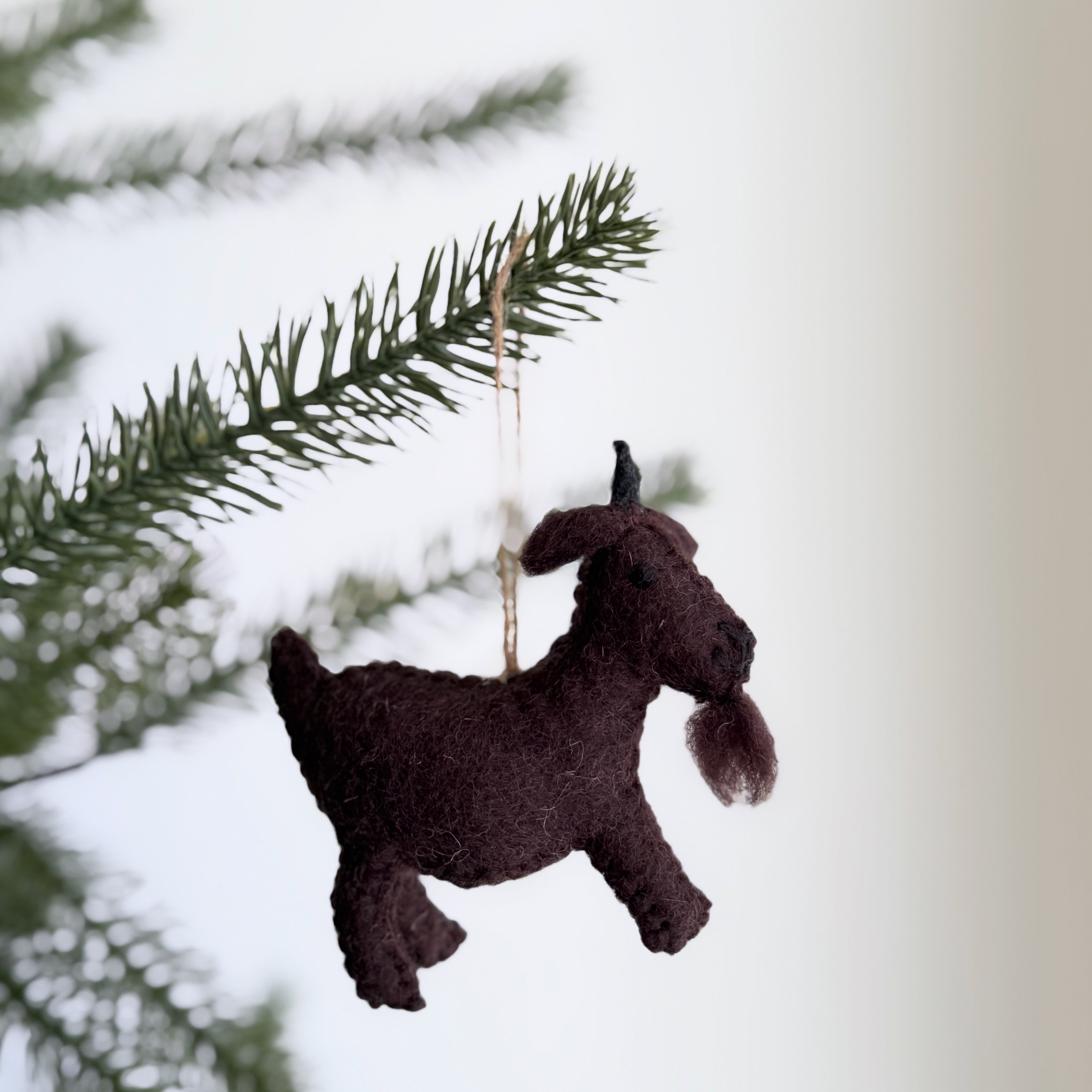 Felt Goat Ornament With Hemp String Attached