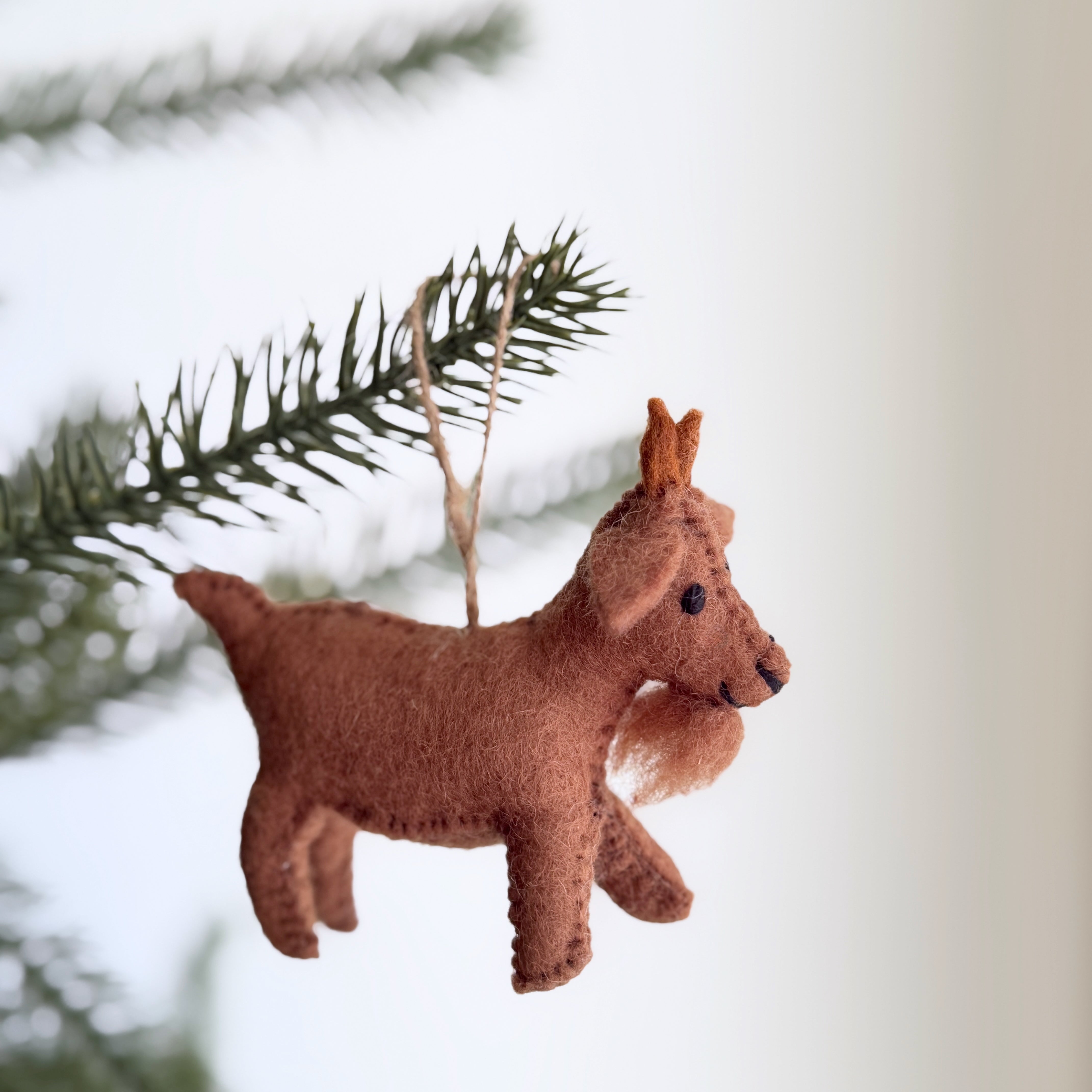 Felt Goat Ornament With Hemp String Attached