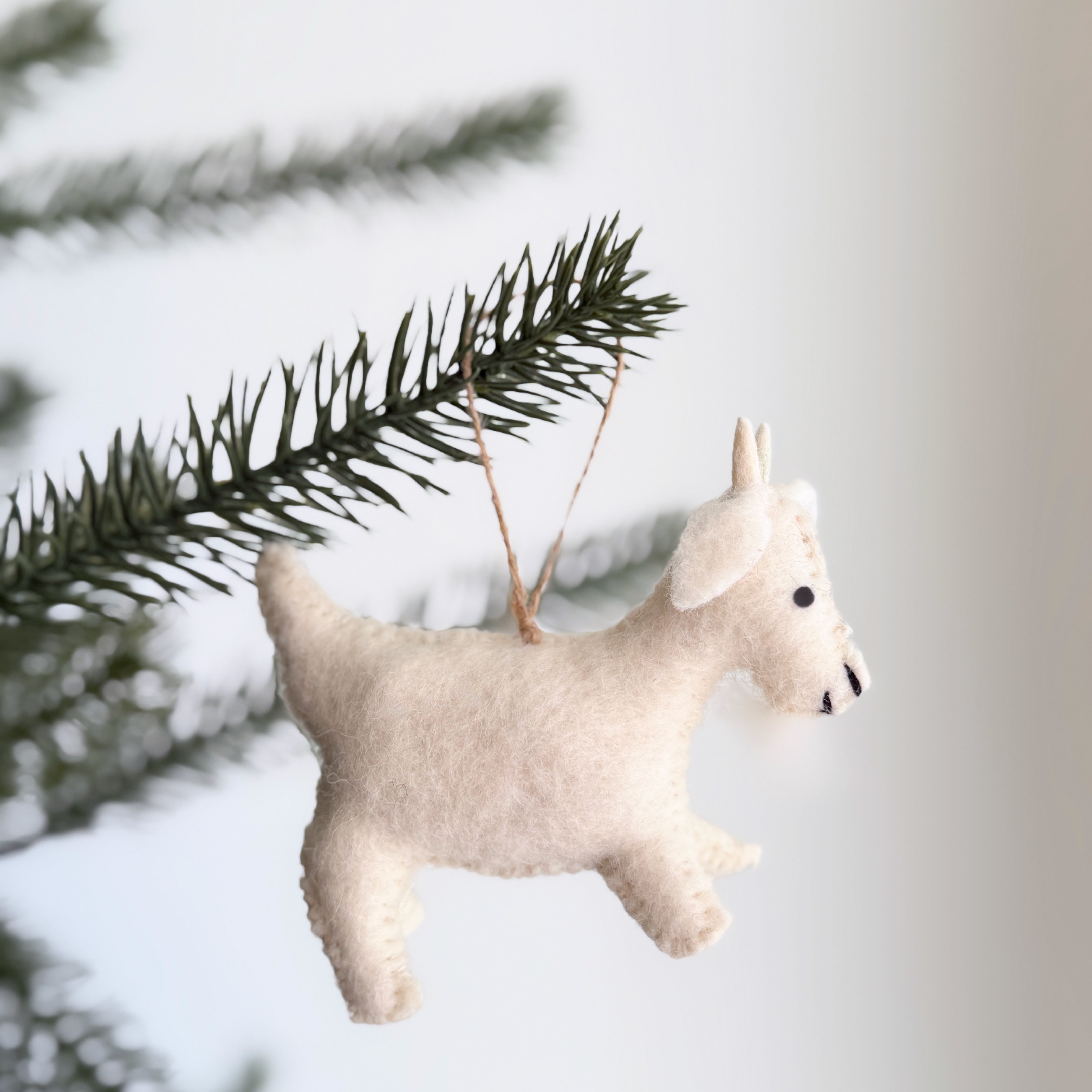 Felt Goat Ornament With Hemp String Attached