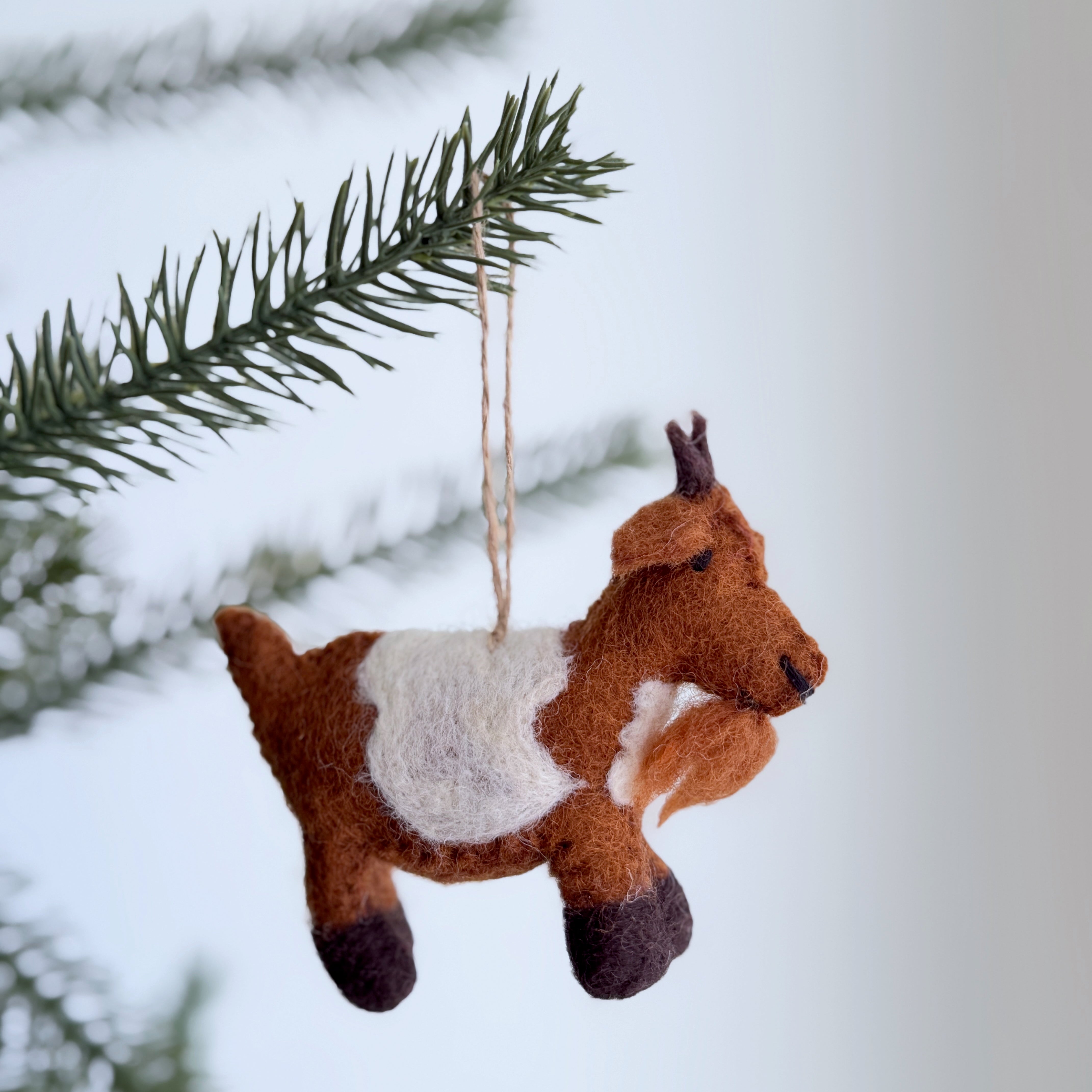 Felt Goat Ornament With Hemp String Attached