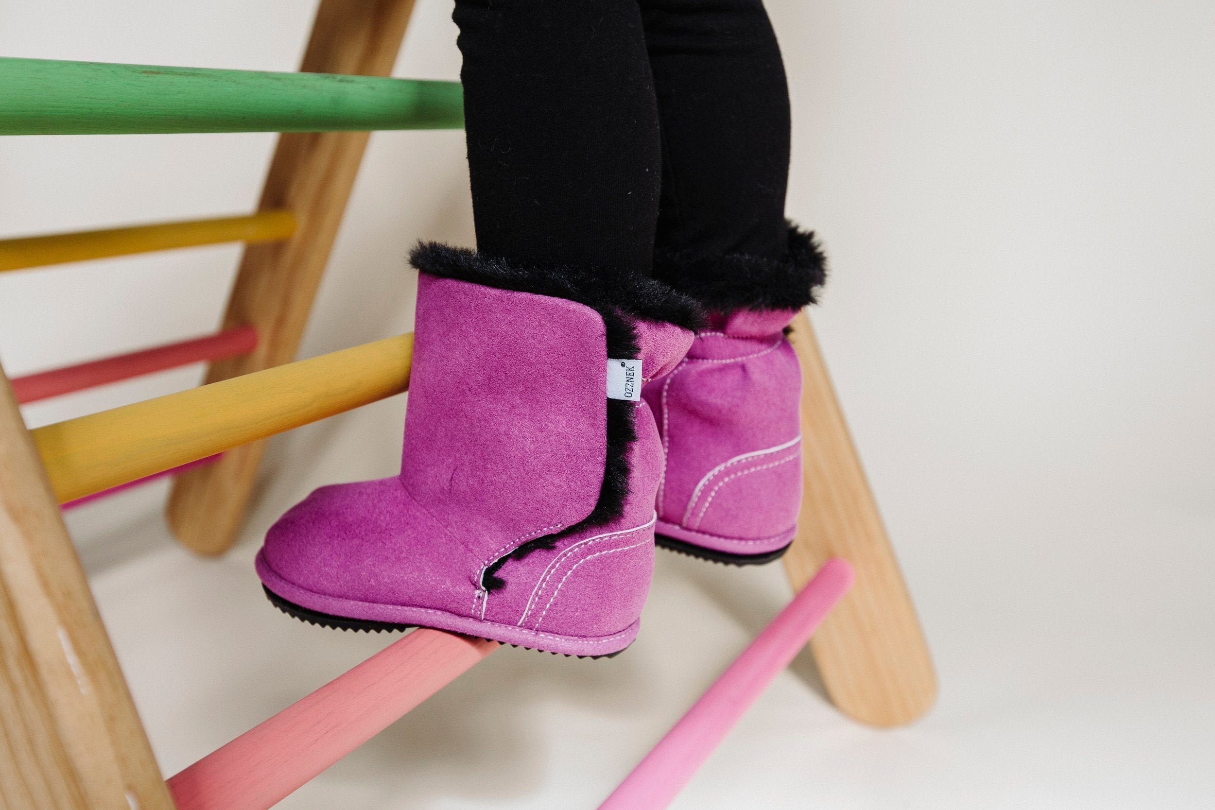 Magenta Faux-fur Barefoot Boot Topper | Ozznek Removable Sole Shoes