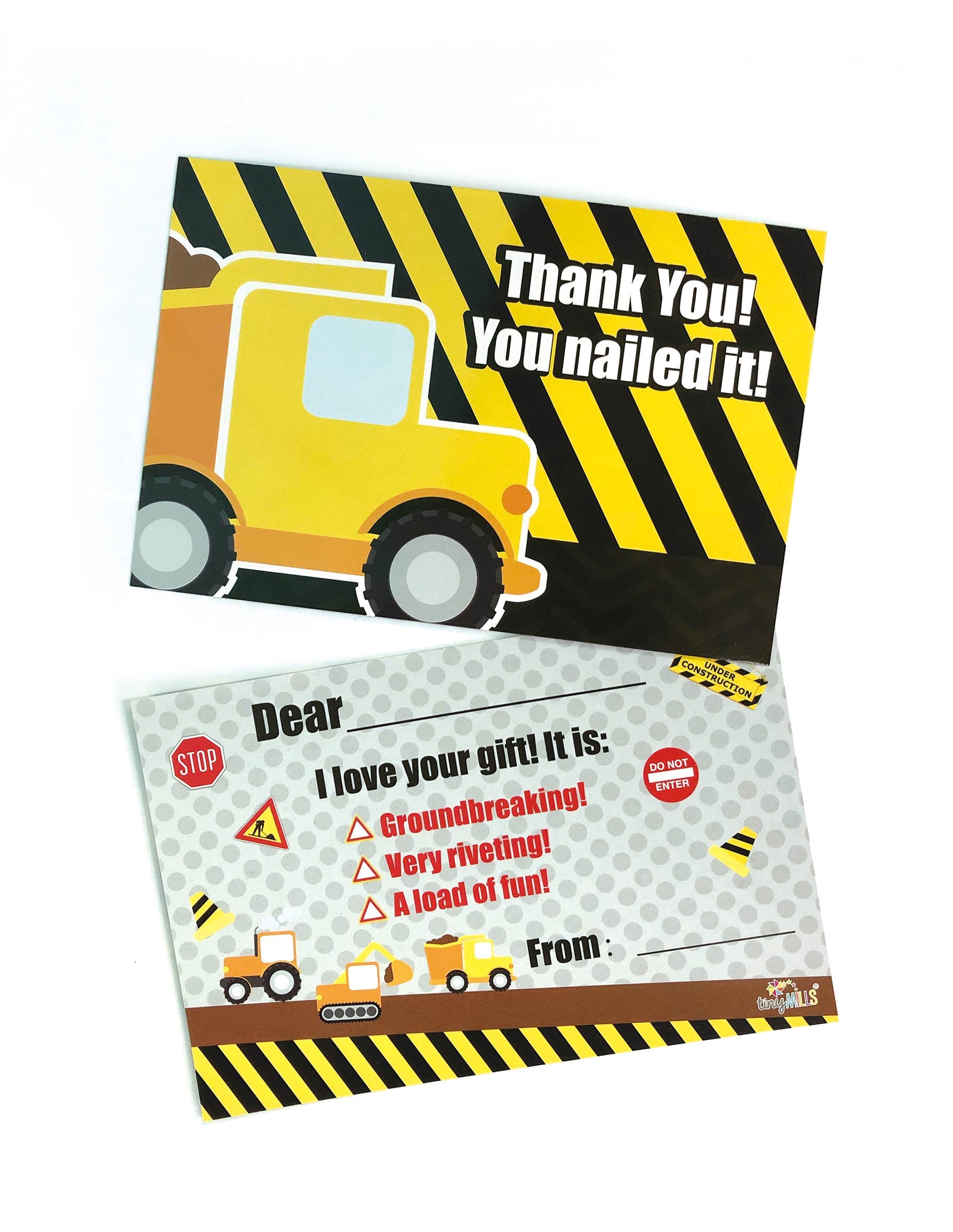 Construction Fill-in Birthday Thank You Cards For Kids