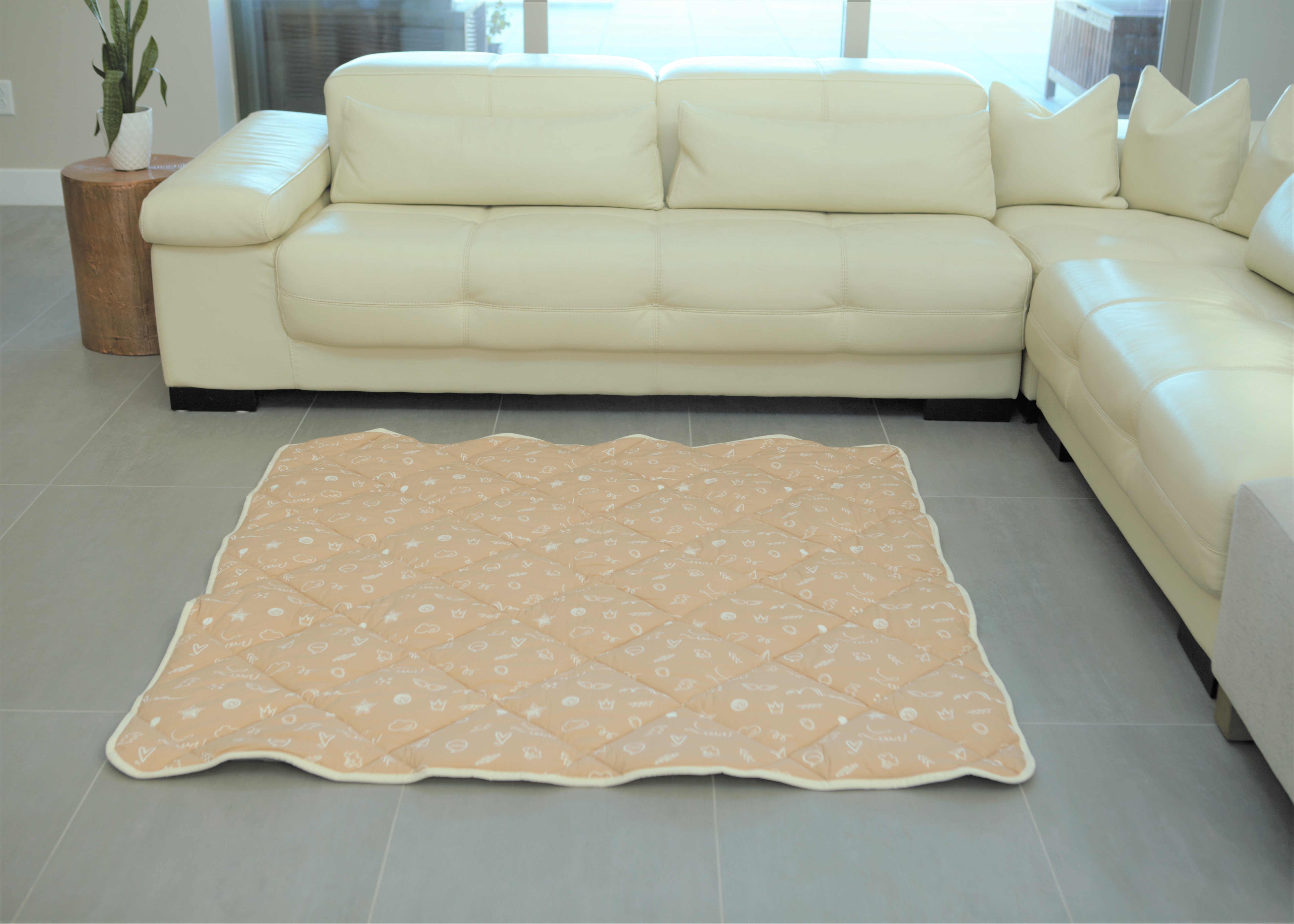 Organic Cotton Play Mat/quilted Blanket - Solid Gray/love Hazelnut Reversible