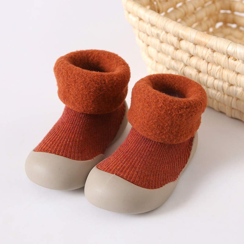 Toddler Sock Shoes With Rubber Soles | Fleece Winter Barefoot Shoes