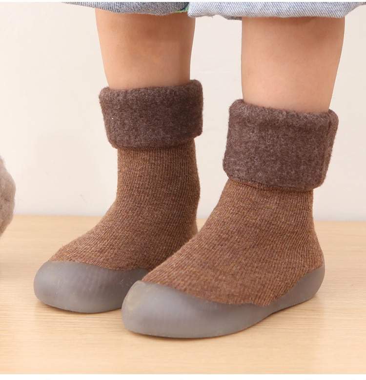 Toddler Sock Shoes With Rubber Soles | Fleece Winter Barefoot Shoes