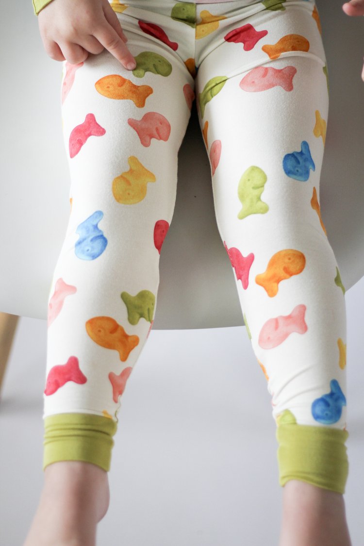 My First Snack Bamboo Pajamas – Green & Pink Lining Toddler Pjs |