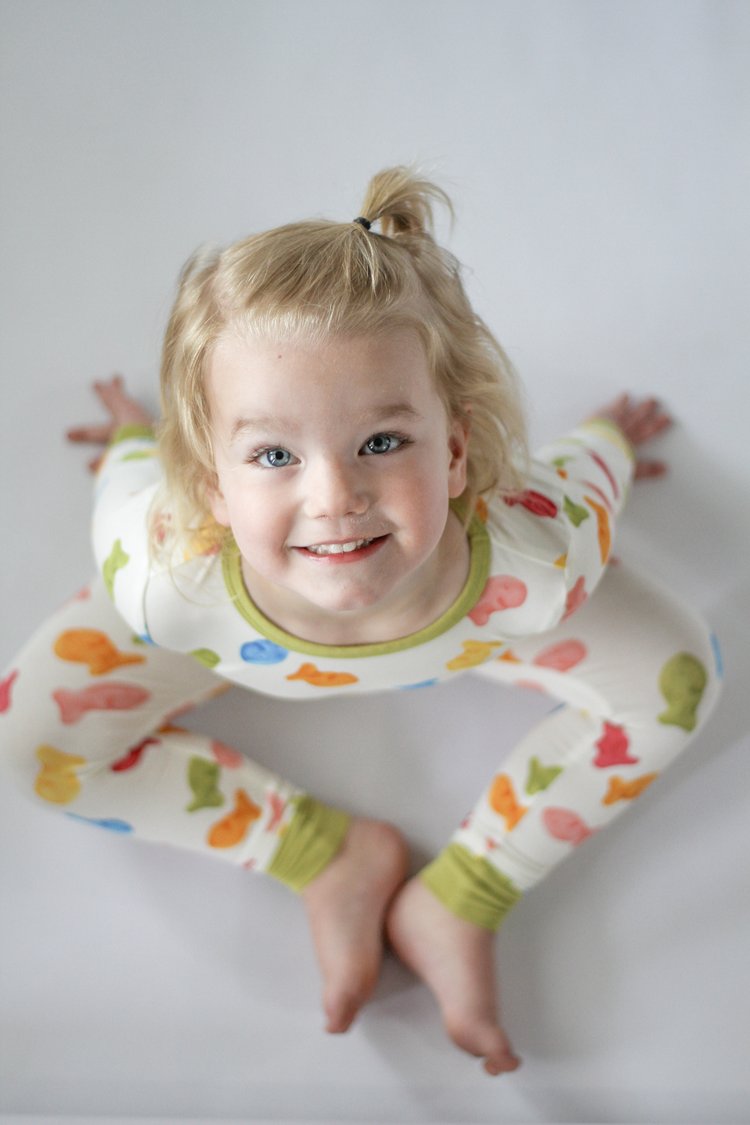 My First Snack Bamboo Pajamas – Green & Pink Lining Toddler Pjs |