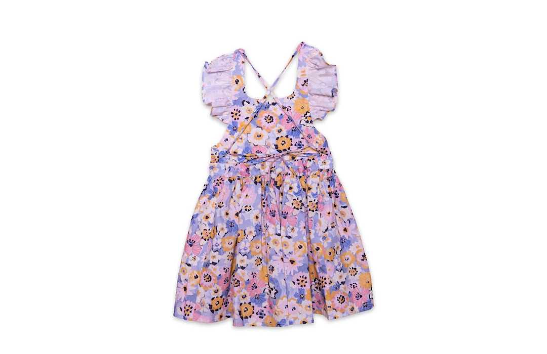 Ruffle Sleeve Dress In Purple Flowers