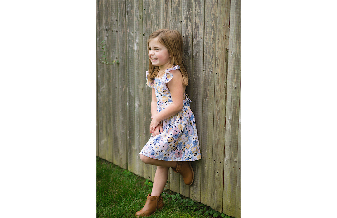 Ruffle Sleeve Dress In Purple Flowers