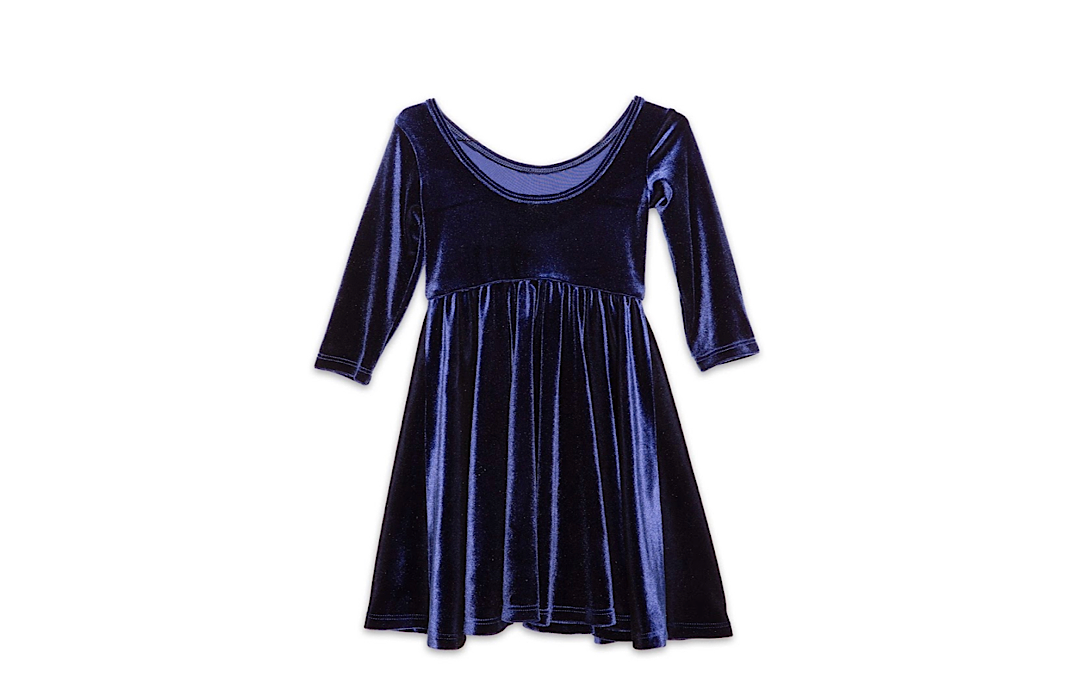 Twirly Dress In Navy Stretch Velvet