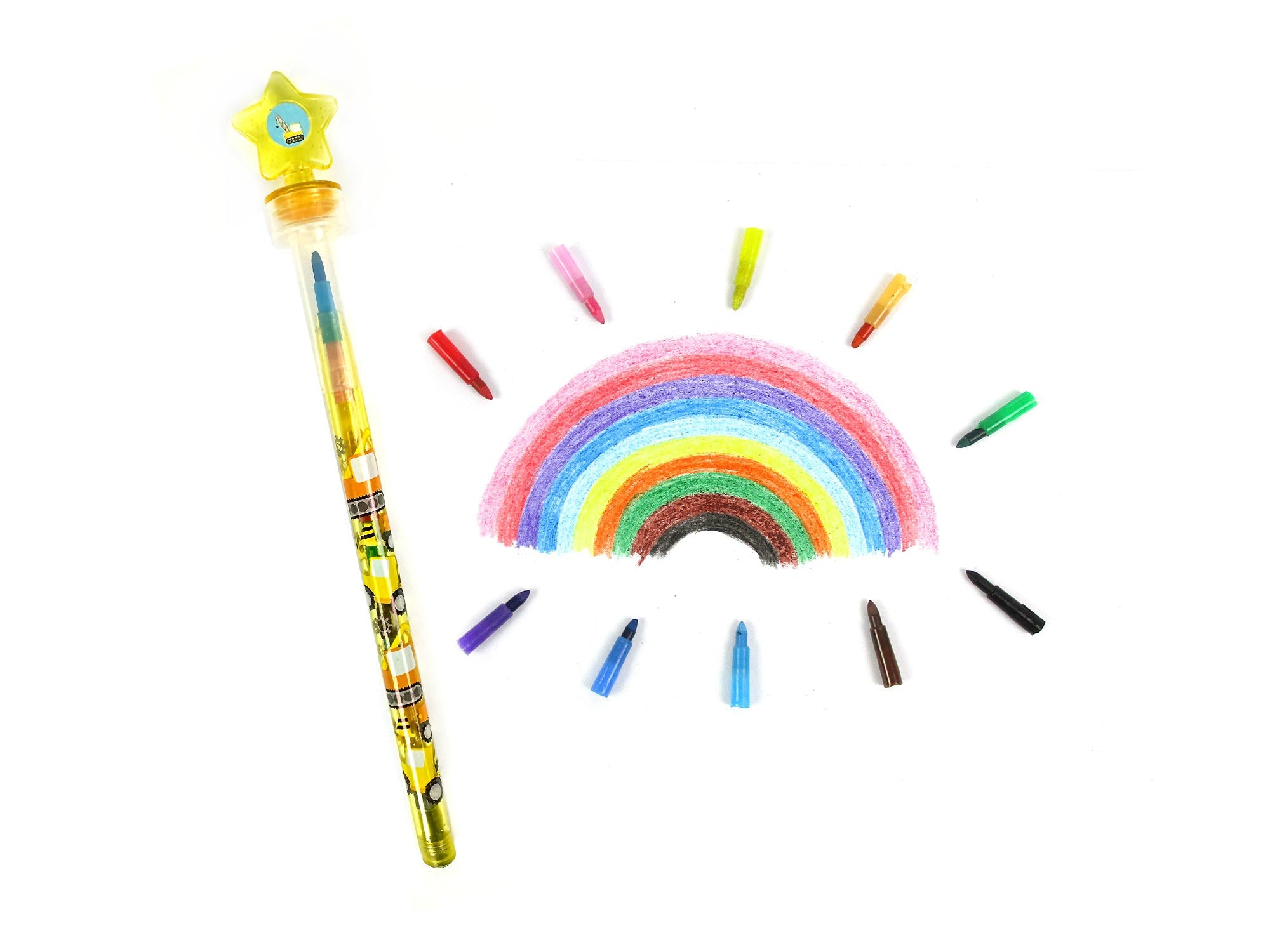 Construction Stackable Crayon With Stamper Topper
