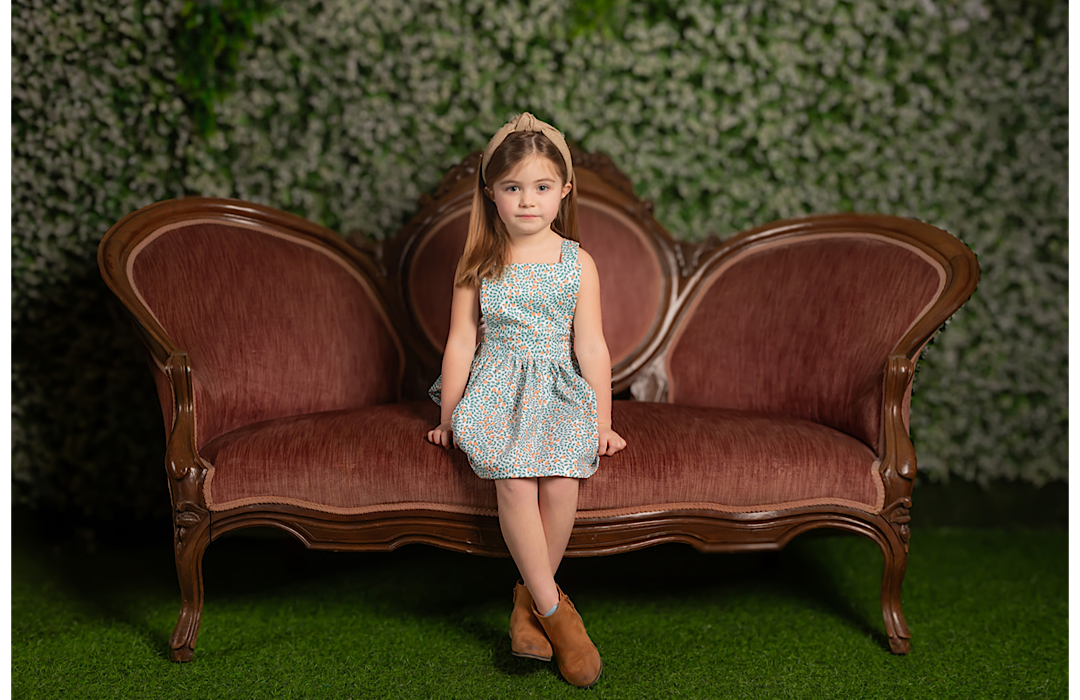 Girls Pinafore Dress In Orange Grove